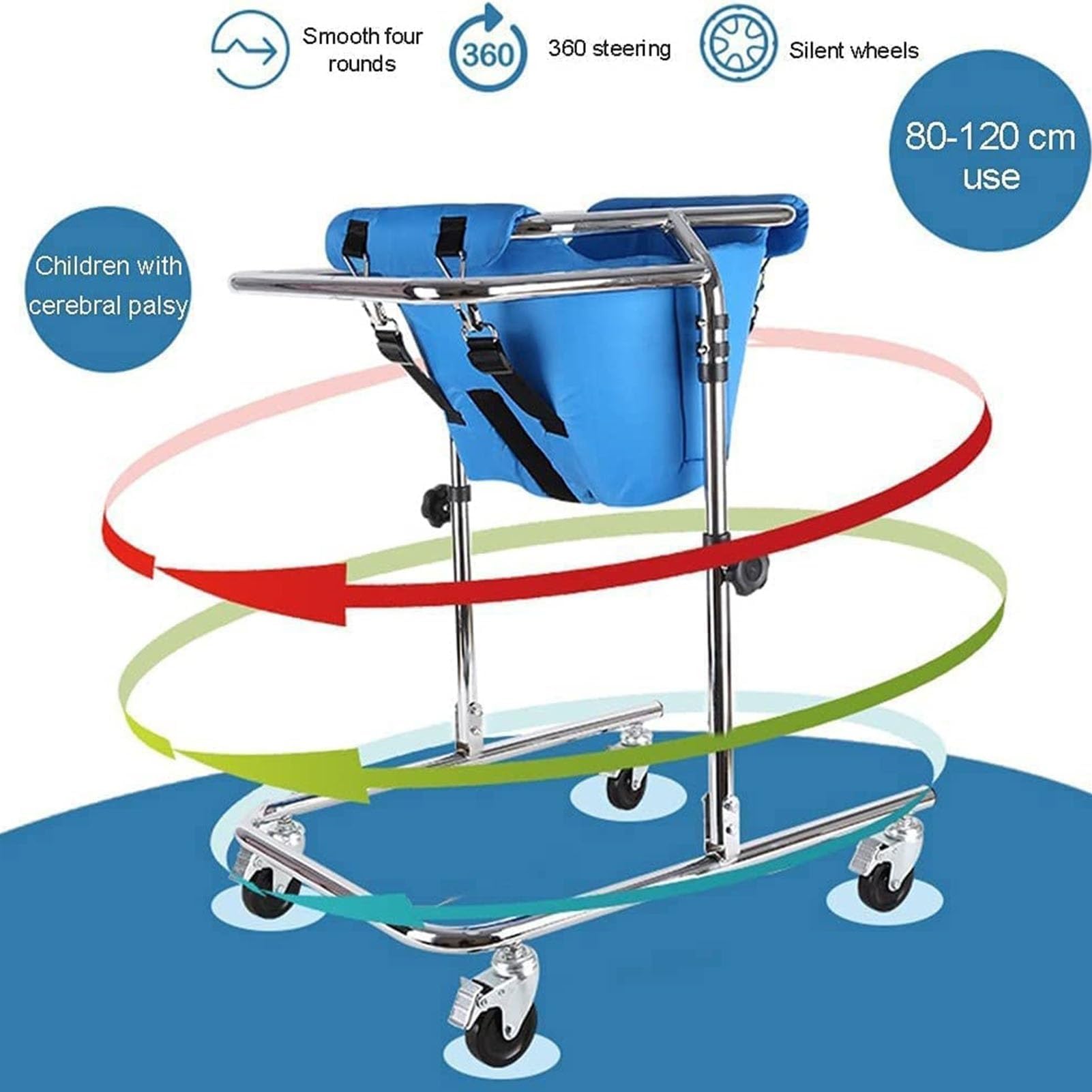 Telaio per Riabilitazione per Bambini con Ruote E Ruote, Deambulatore Portatile per Bambini, Ausilio per La Deambulazione con Altezza Regolabile per Disabili da 31,5 A 47,2 Pollici,Pink