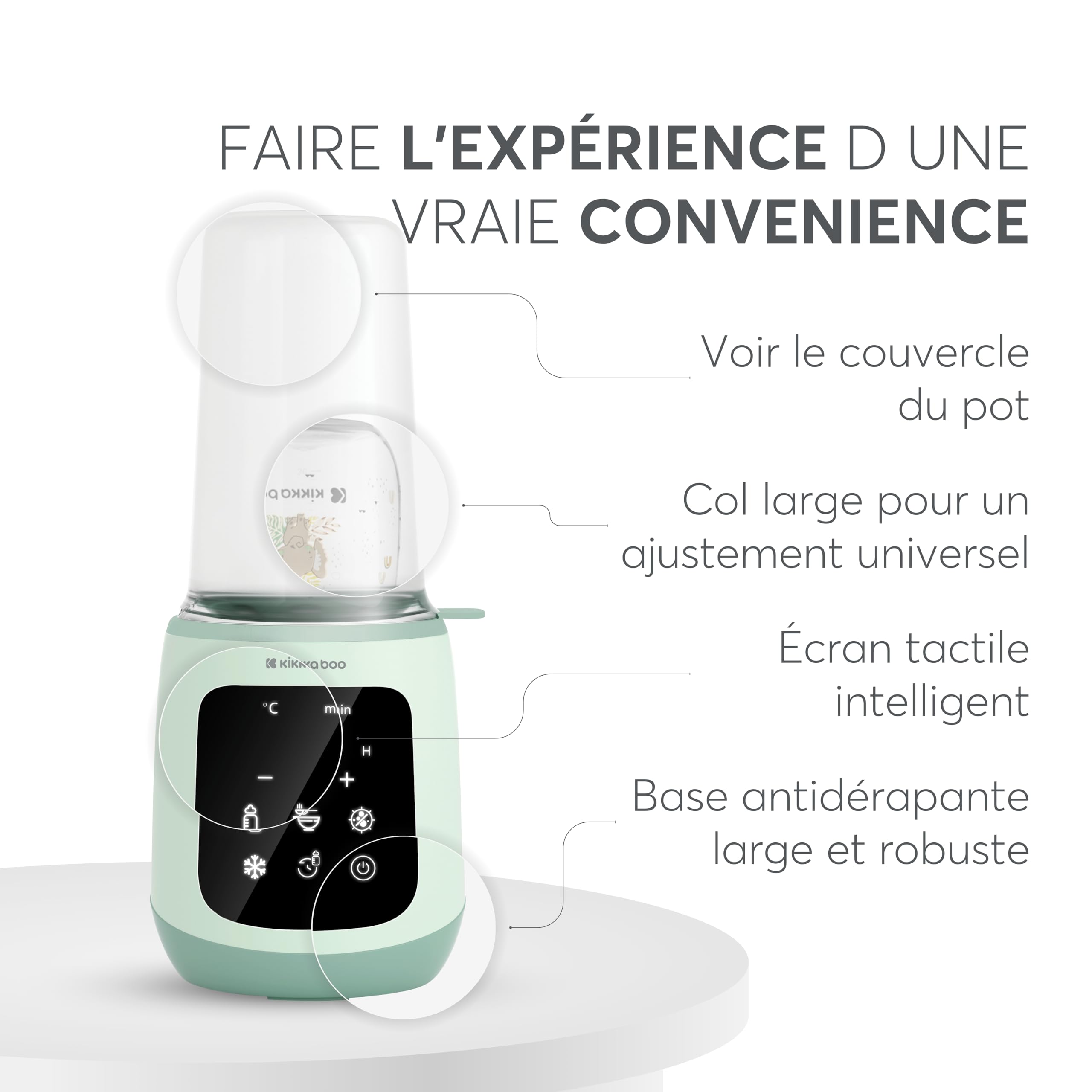 KikkaBoo Chauffe-biberon Électrique 4 en 1 CALDO, Chauffe Lait Maternel & Petits Pots, Stérilisateur Vapeur, Maintien au Chaud, Chauffe Rapide, Compatible Biberons Standards, Menthe