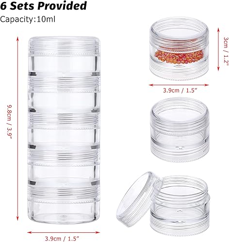 Vista 30 de Hipiwe Paquete de 2 tarros redondos de plástico transparente con 5 ranuras, organizador de accesorios para manualidades, caja organizadora de joyas