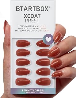 BTArtbox Spill Tea Short Almond Press On Nails - Lamp-Curable Gel Glue, 28-Day Wear, 32 Nail Kit for Women