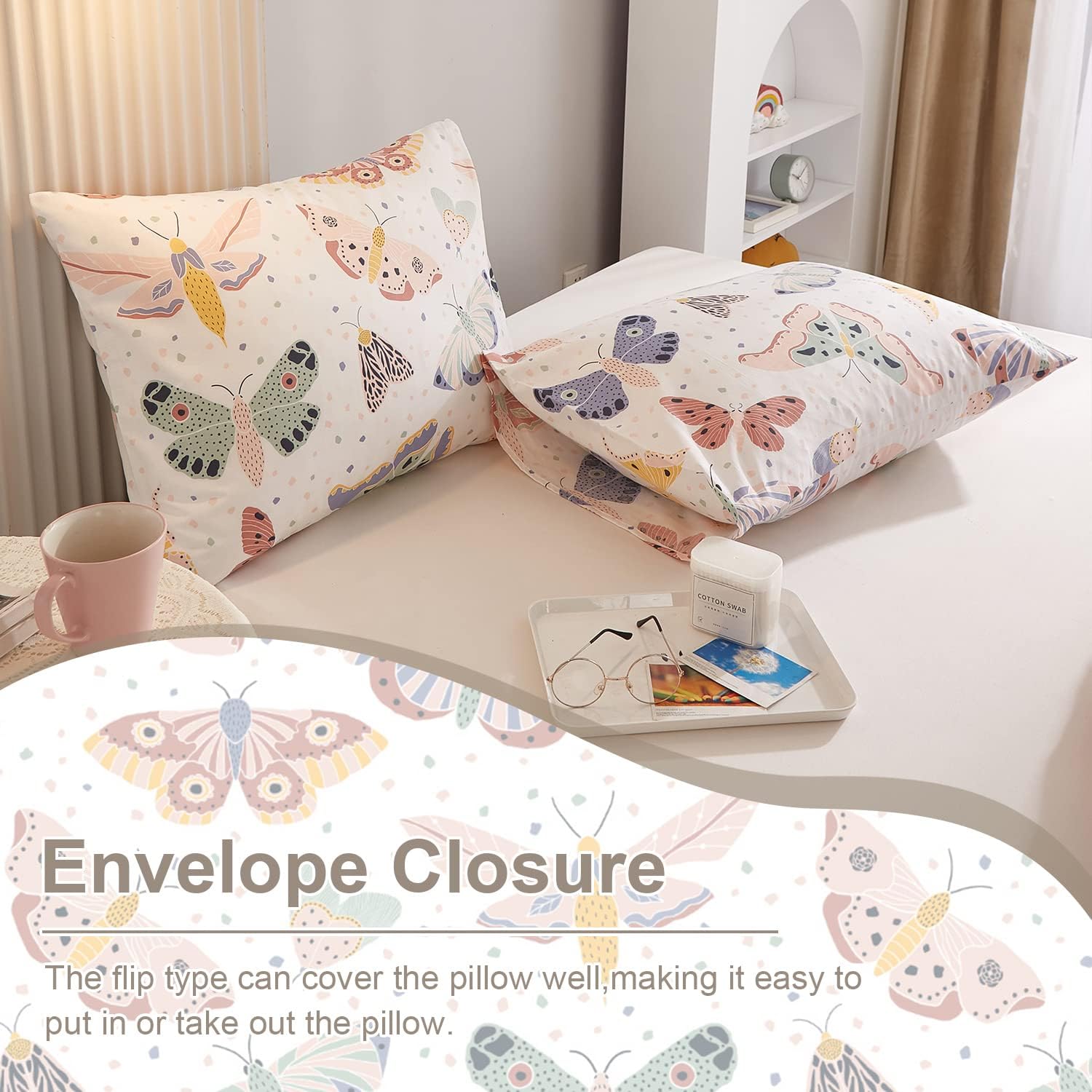 Ivellow Queen Duvet Cover Set 100% Cotton Butterfly White Duvet Cover for Kids Cute Bedding Set 3Pcs Ultra Soft Breathable Kids Duvet Cover Patterned Cartoon Comforter Cover Boys Girls Toddler Teen - Image 6