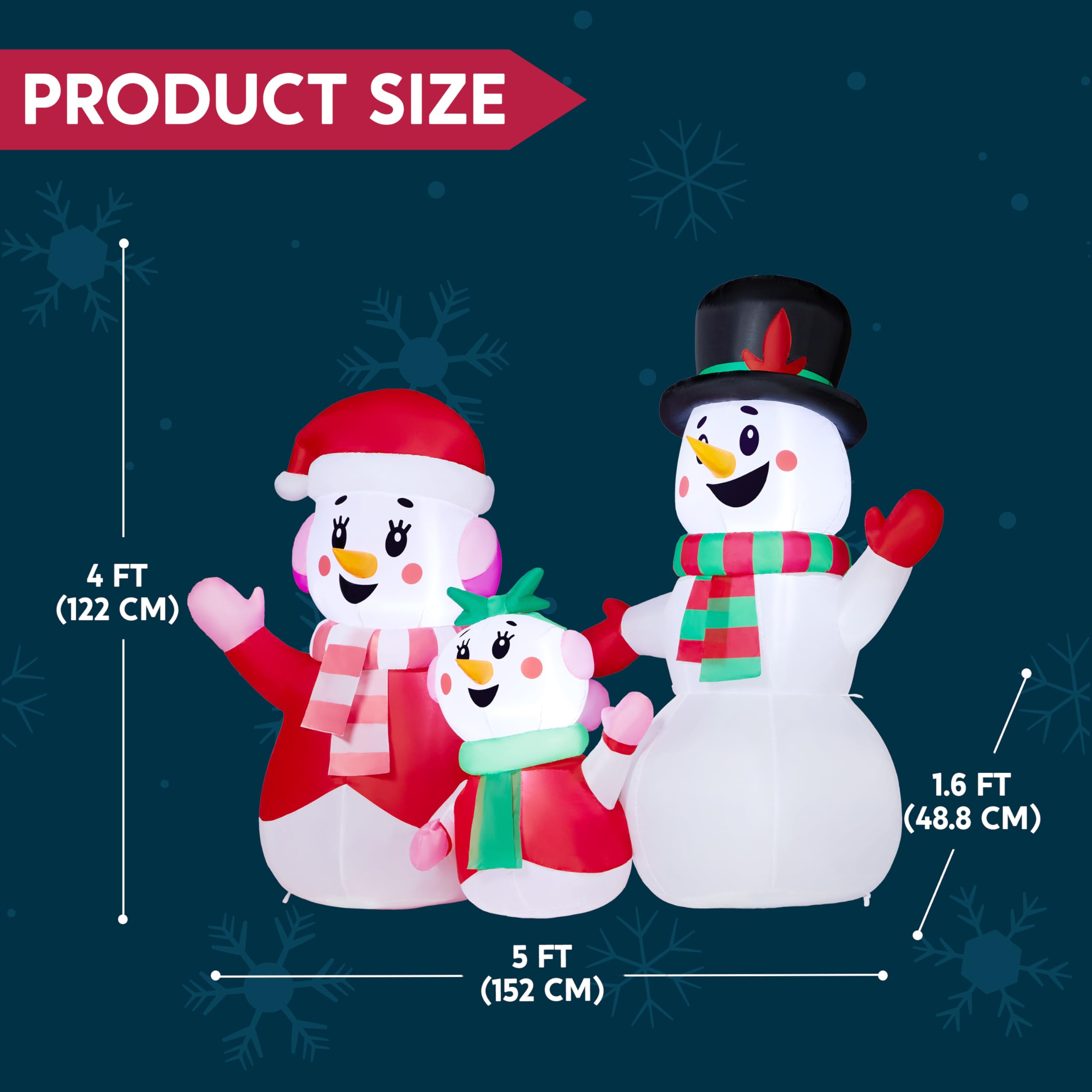 JOYIN Bonhomme de neige gonflable de 1,2 m - Décorations d'extérieur - Famille de bonhomme de neige gonflable avec LED intégrées - Décoration de Noël pour fête de Noël, cour, jardin, pelouse