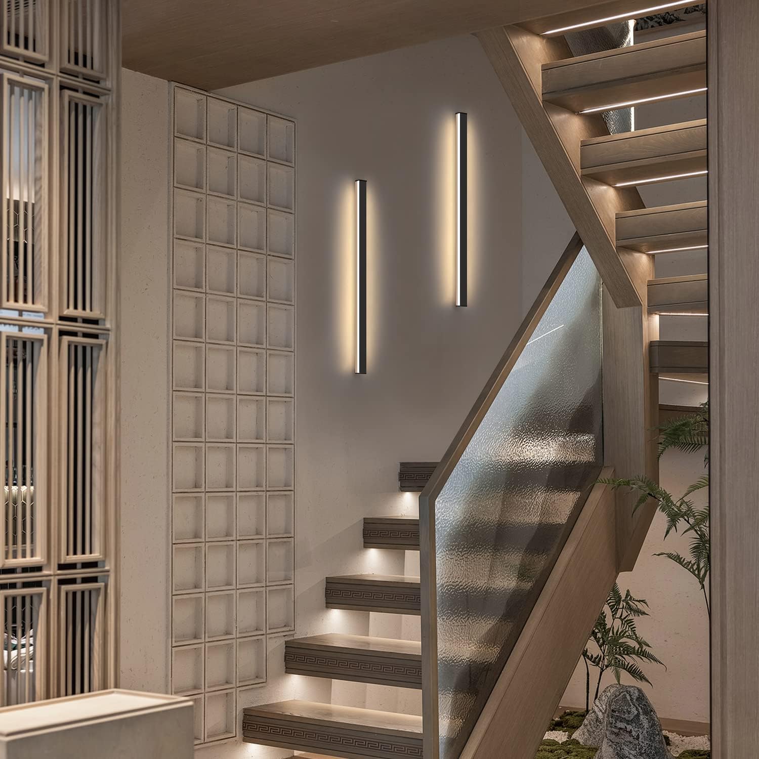 ZMH 2ER Lámpara LED Luz Interior - Moderno 60CM 21W Pasillo Arriba Abajo Blanco Cálido Pasillo Lámpara Salón Lámpara Cama Negro Iluminación para Escalera Sala de Estar Habitación Niños Dormitorio