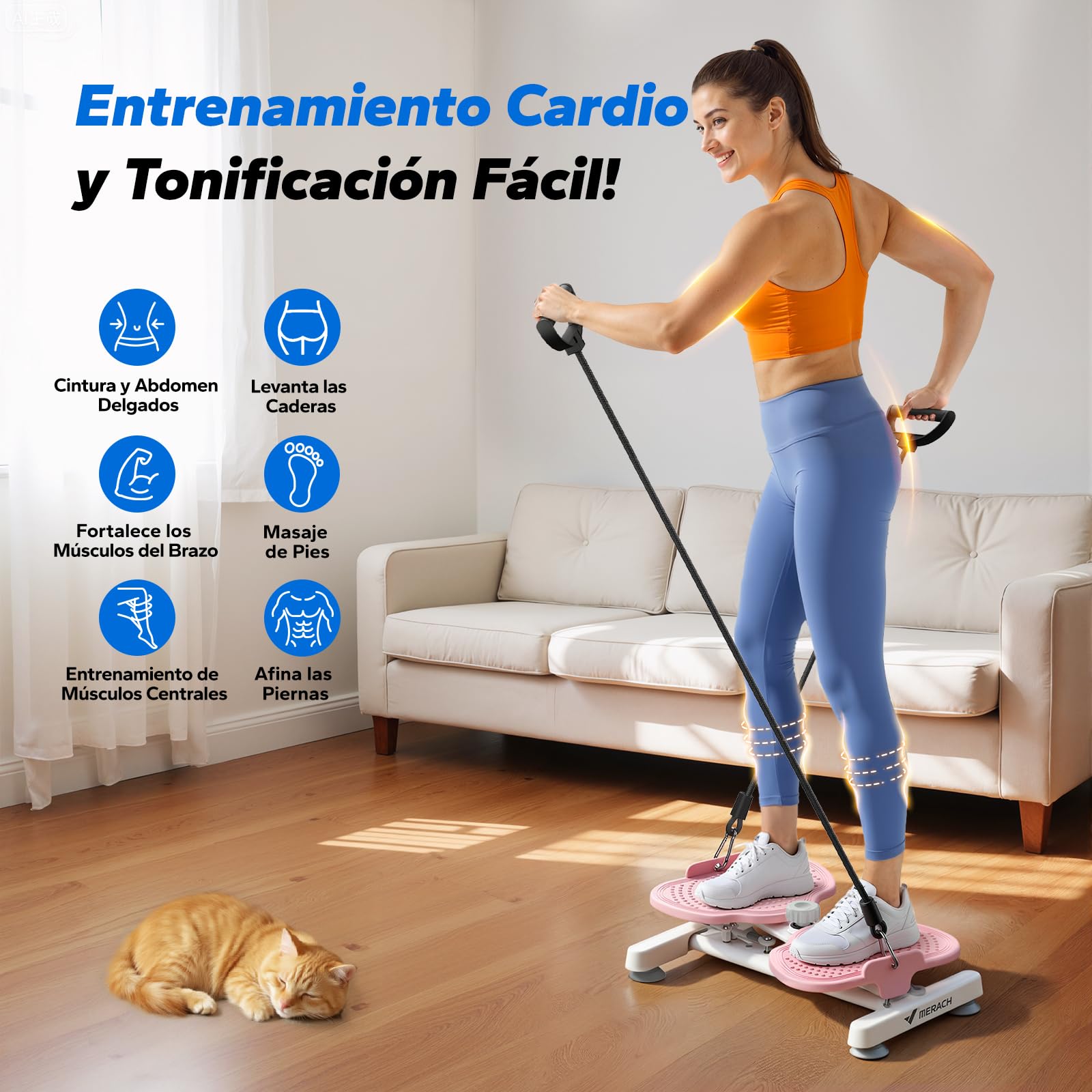 MERACH Twister Waist Disc Board para Mujer, Twist Cintura Torsión Disc con 2 Corde di Resistenza para Adelgazar Cintura y Fortalecer Core, Soporta 136KG, Abdominales en Casa para Hogar