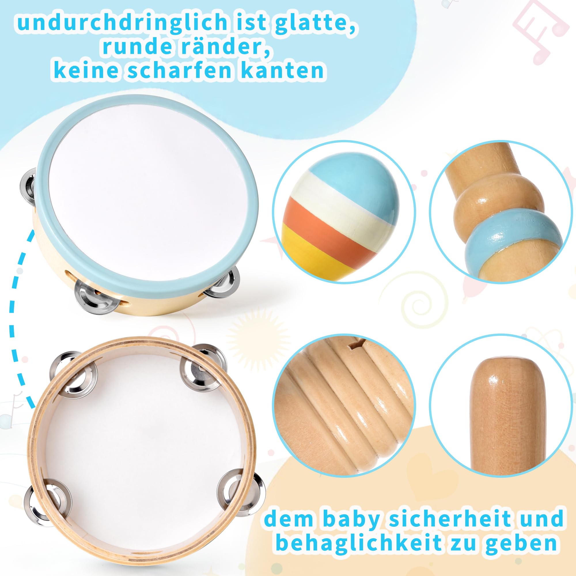 Strumenti Musicali Bambini 1 Anno,6 in 1 Giochi Legno Montessori Sensoriale con Maracas Xilofono Tamburello Gioco Bambi Bimba,Educativi Interattivo Regalo Compleanno Natale per Bambini di 2 3 4 5 Anni