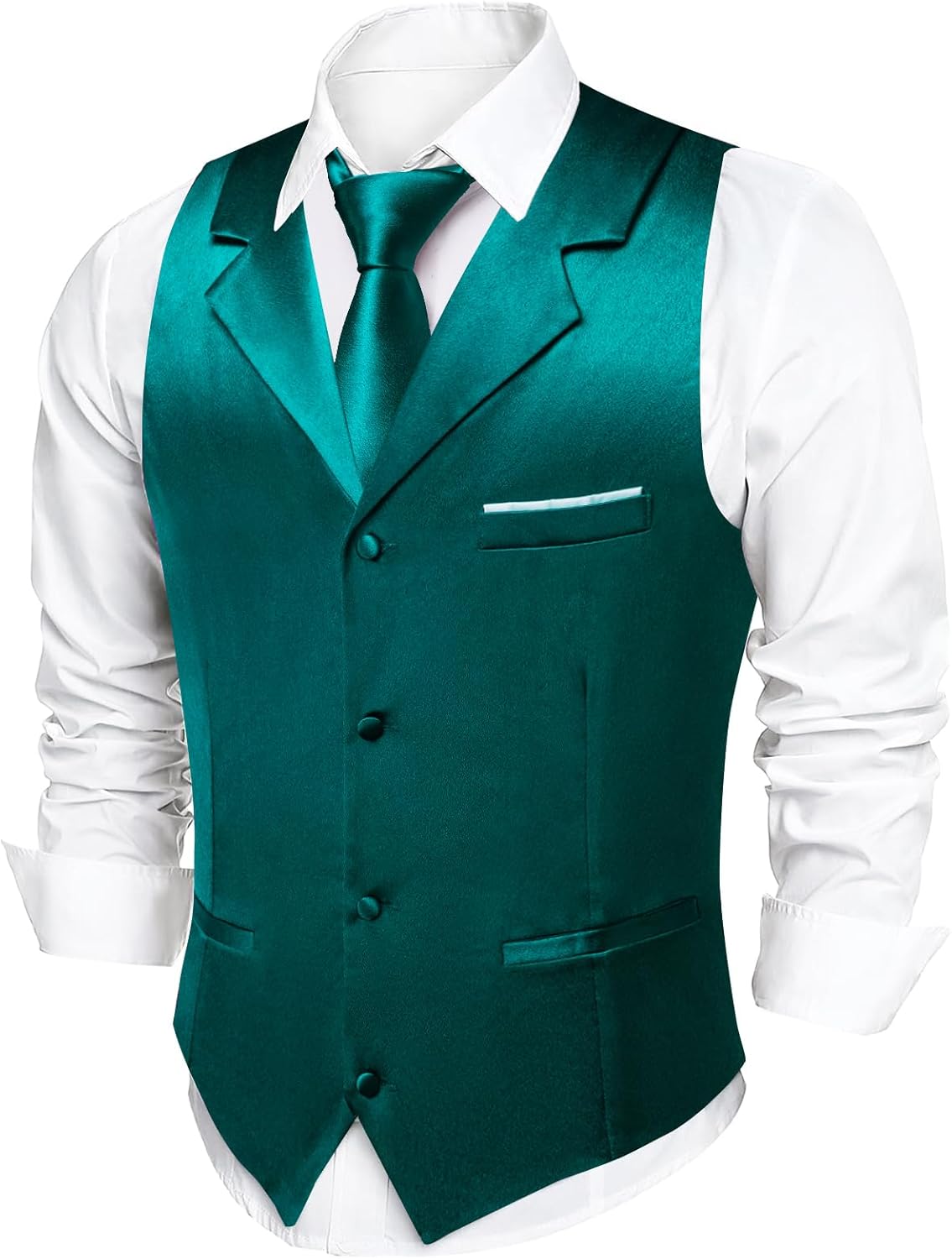 Dubulle Mens Satin Vest and Tie Solid Suit Waistcoat and Pre-tied Bowtie Set for Men Lapel Pin Wedding Party