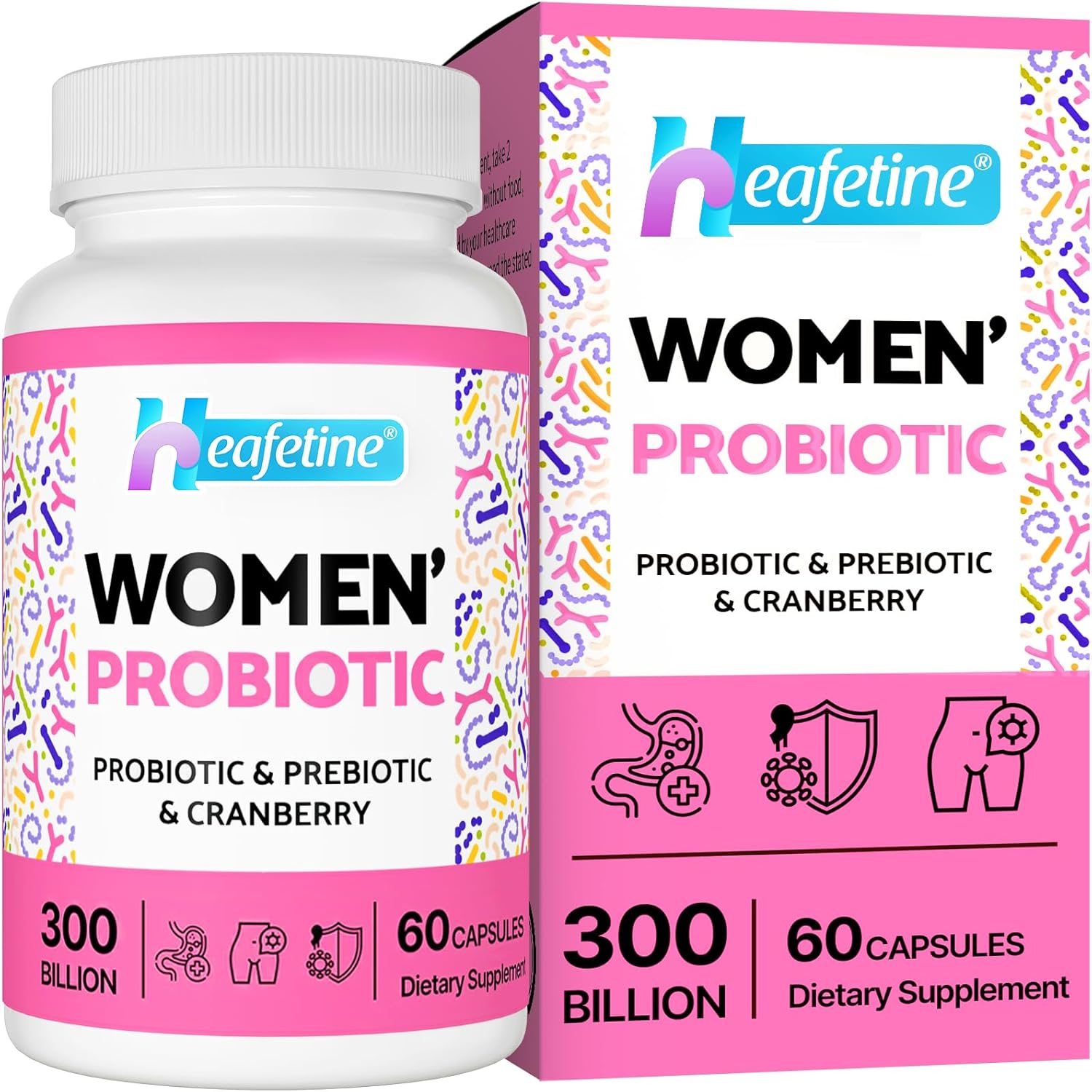 Vaginal Probiotics for Women, 300 Billion CFUs Probiotics for Women, 15-IN-1 Women’s Probiotic & Prebiotics, for Women’s Vaginal, Urinary Tract, PH Balance, Immune, Digestive, Bloating Health, 60 Caps