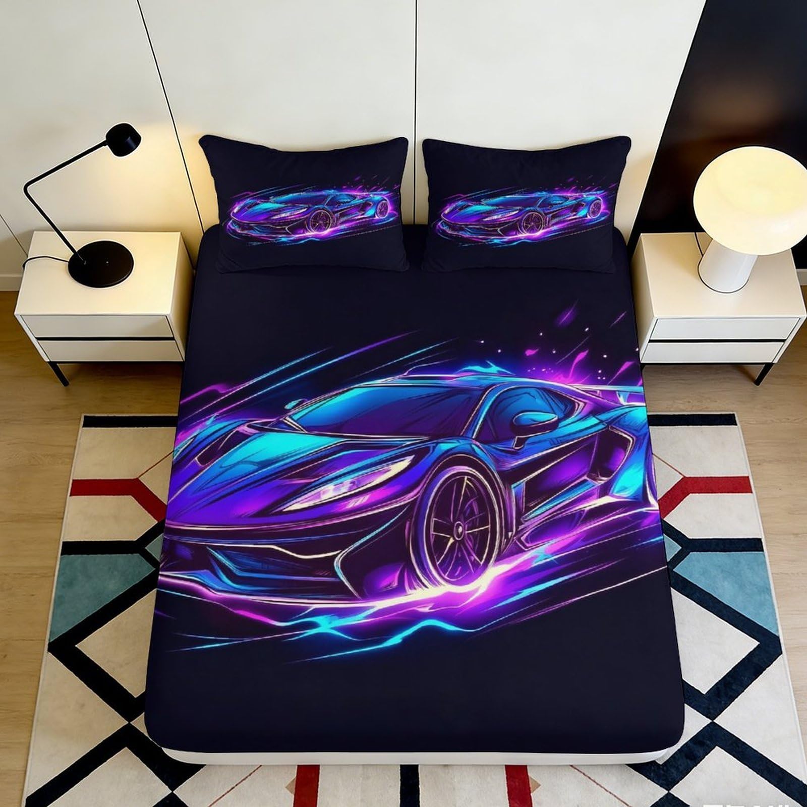3D Printed Geometric Stripe Fitted Sheet Microfiber Full Wrap Non-Slip Deep Pocket Geometric Mattress Fitted Cover Washable for Bedroom Adults Teens 140x200x25cm