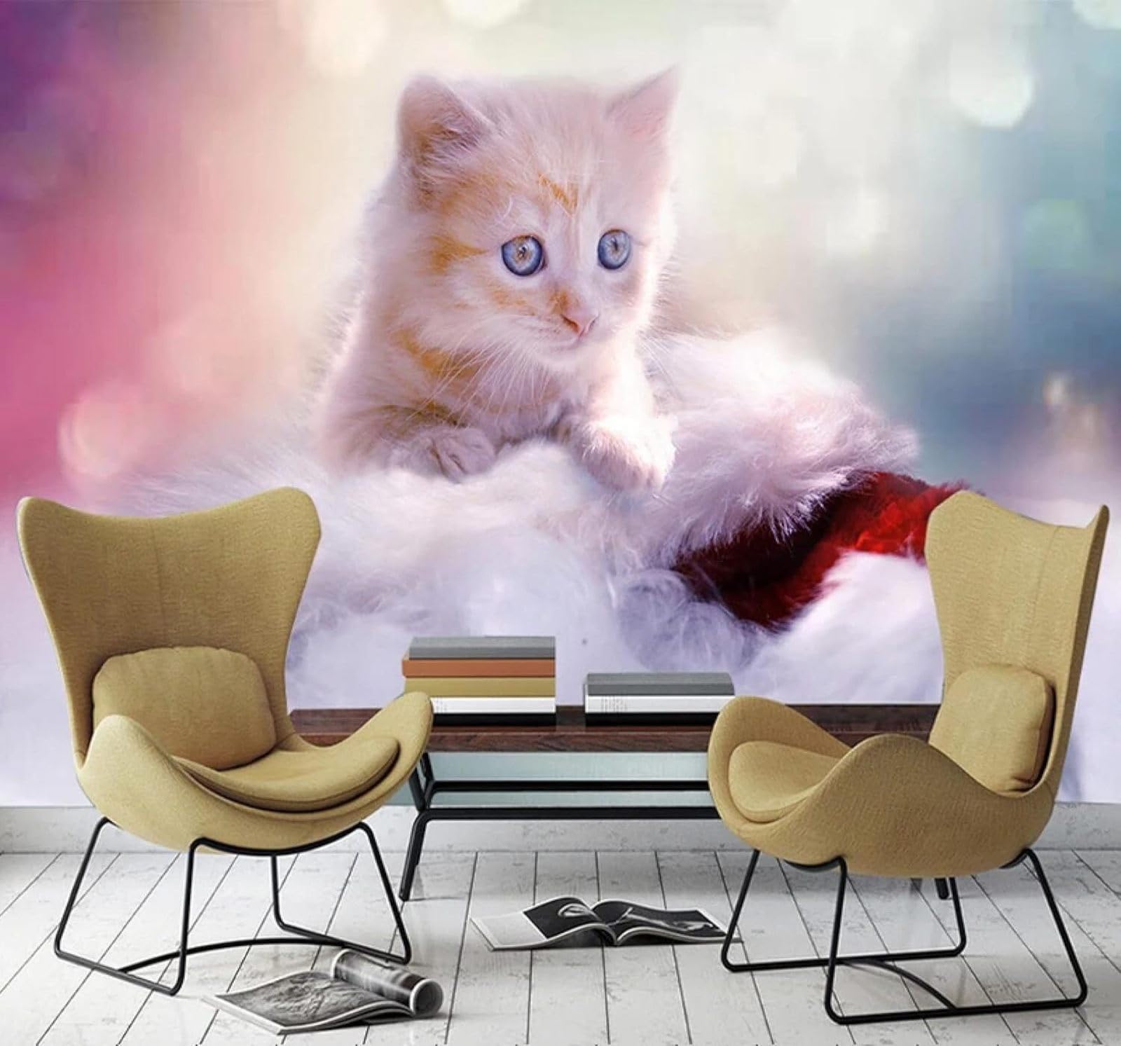 Tzxztt Minimalist Three Dimensional Cute Kitten Decoration Modern 3D Wallpaper Premium Textured Silk Neutral Tones Material Ideal for Living Room Bedroom-300cm×210cm
