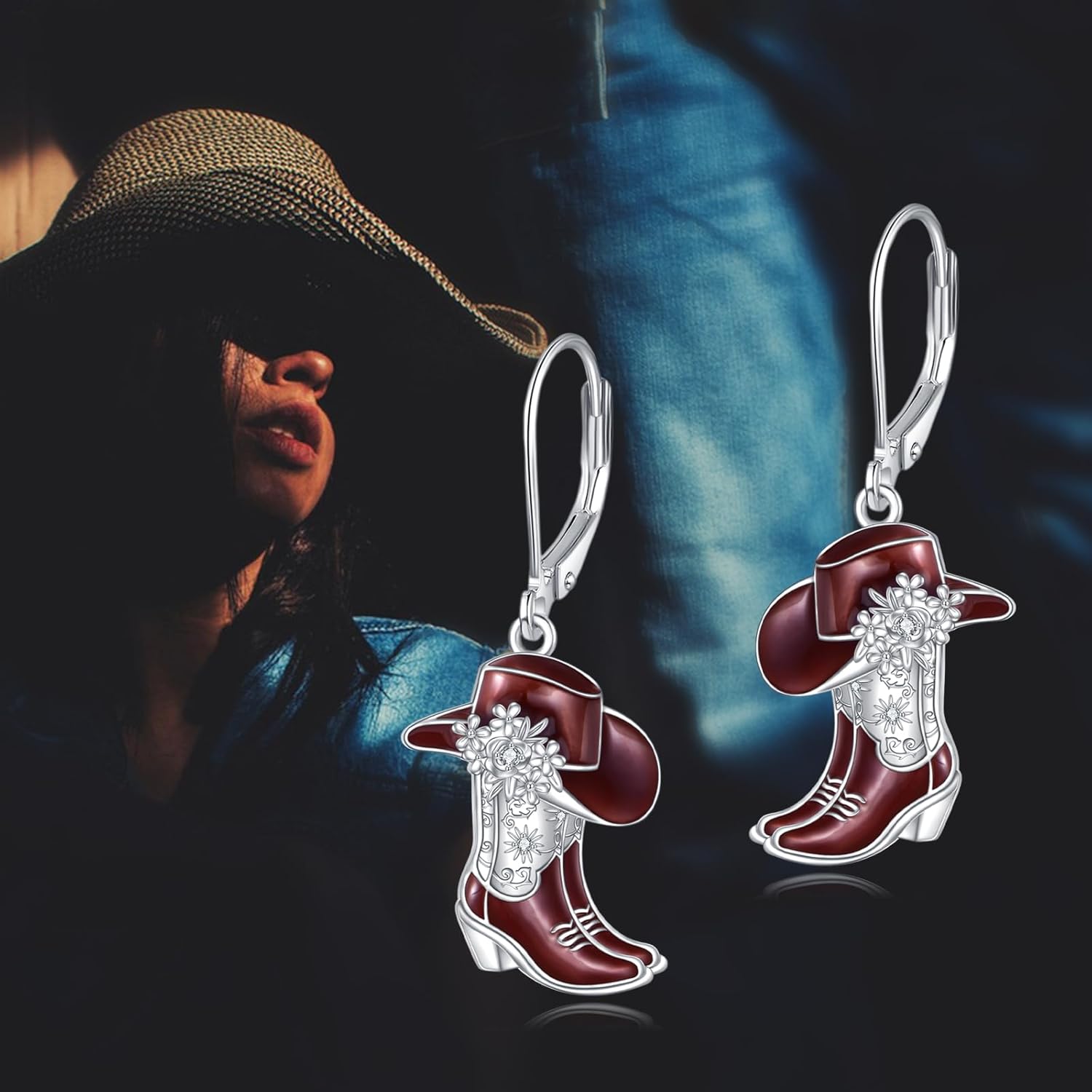 Cowgirl Earrings for Women Western 925 Sterling Silver Cowgirl Boot Hat Dangle Earrings aretes vaqueros para mujer Jewelry Gifts for Women - Image 6