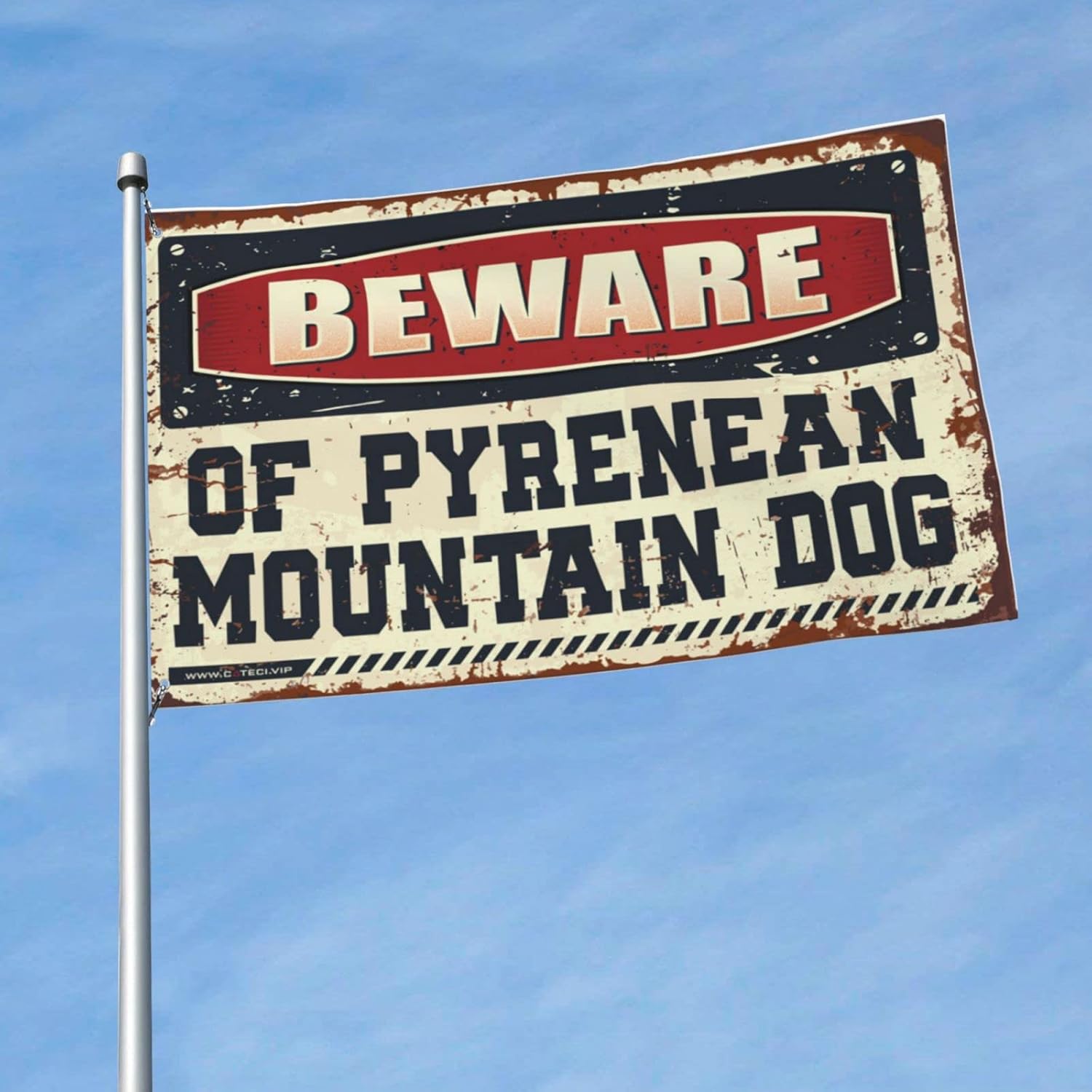 お部屋用フラッグ ピレネー山脈にご注意ください ドッグフラッグ お部屋にクールなもの(サイズ:152X244cm)