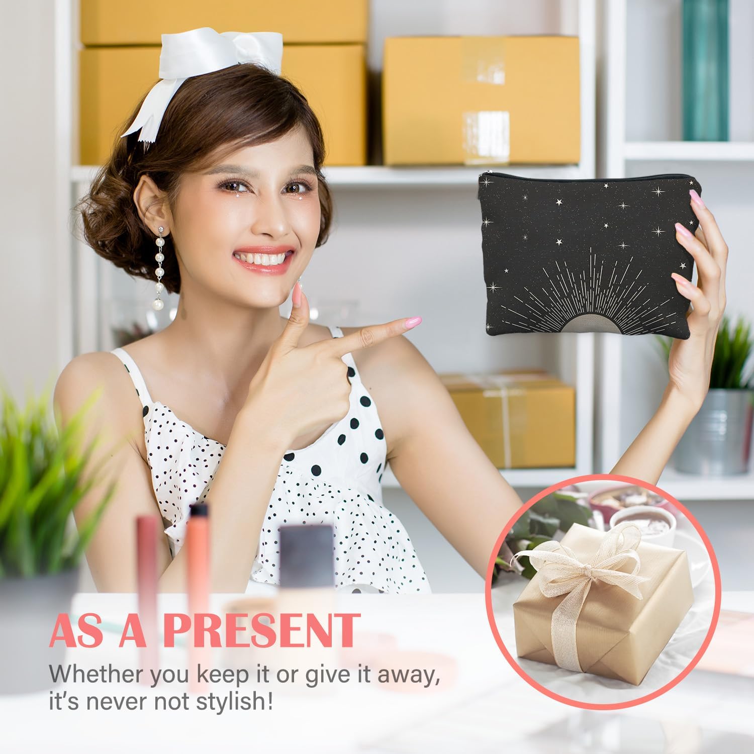 Boho Moon Makeup Bag for Women, Black Celestial Mystical Witchy Cosmetic Bag for Purse, Astrology Gifts for Women, Spiritual Star Moon Makeup Zipper Pouch - Image 6