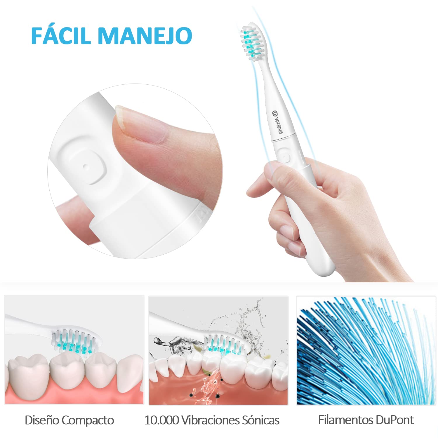 Cepillo de dientes eléctrico de viaje con 4 cabezales de repuesto, Cepillo de dientes eléctrico Sonic, resistente al agua, ideal para el cuidado bucal diario durante viajes de negocios y vacaciones