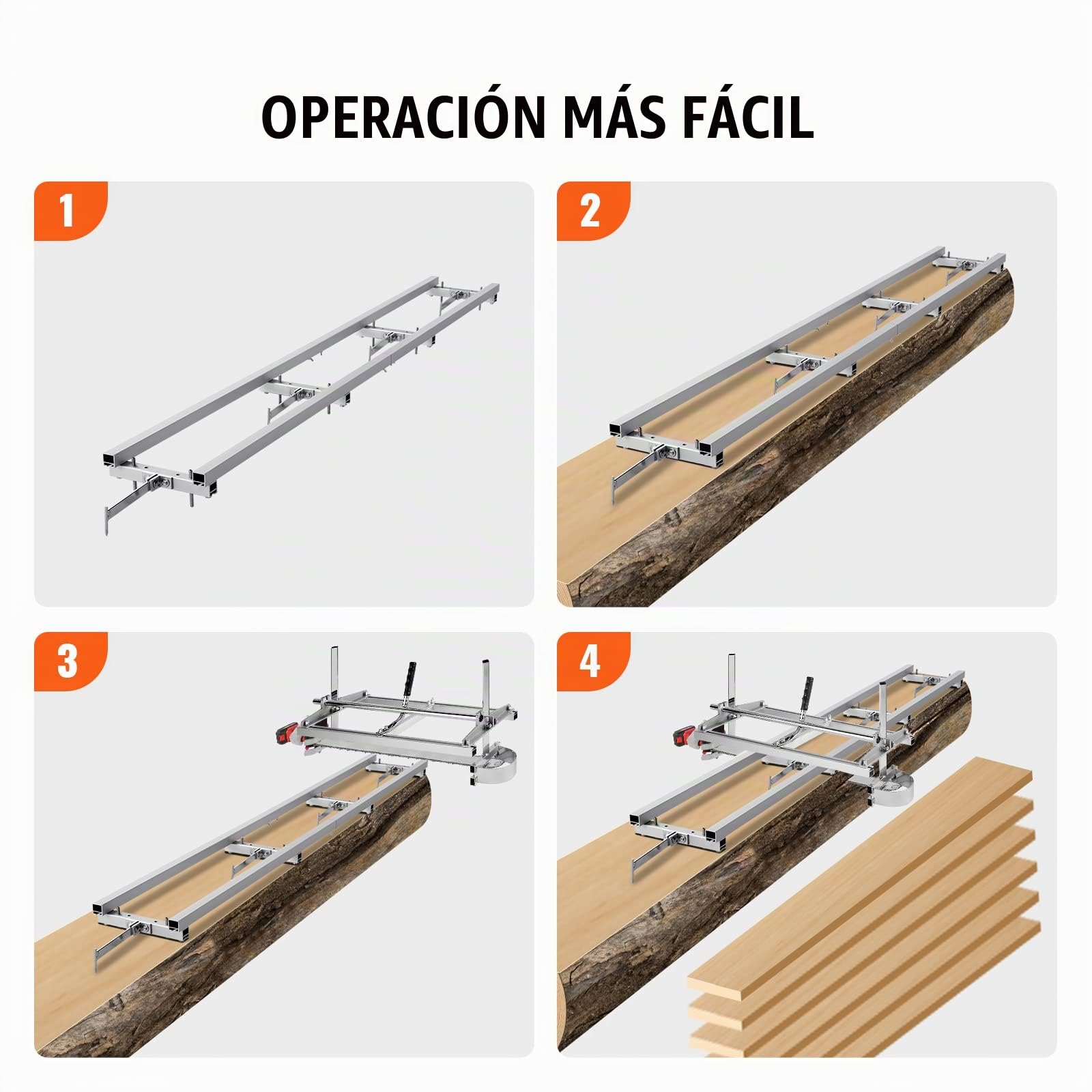 VEVOR Sistema de Guía de Riel de Molino Guía de Fresado de 9 pies 4 Kits de Barra Transversal Sistema de Riel de Aserradero de Aluminio Funciona con Aserraderos de Cadena para Carpinteros de Molinos