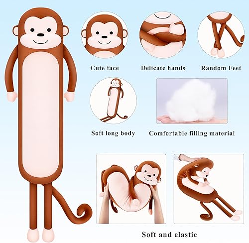 Miniatura 4 de Achwishap Juguete de peluche de mono largo, almohada de peluche Kawaii grande de 40 pulgadas, almohada de peluche de mono dormido, almohada suave