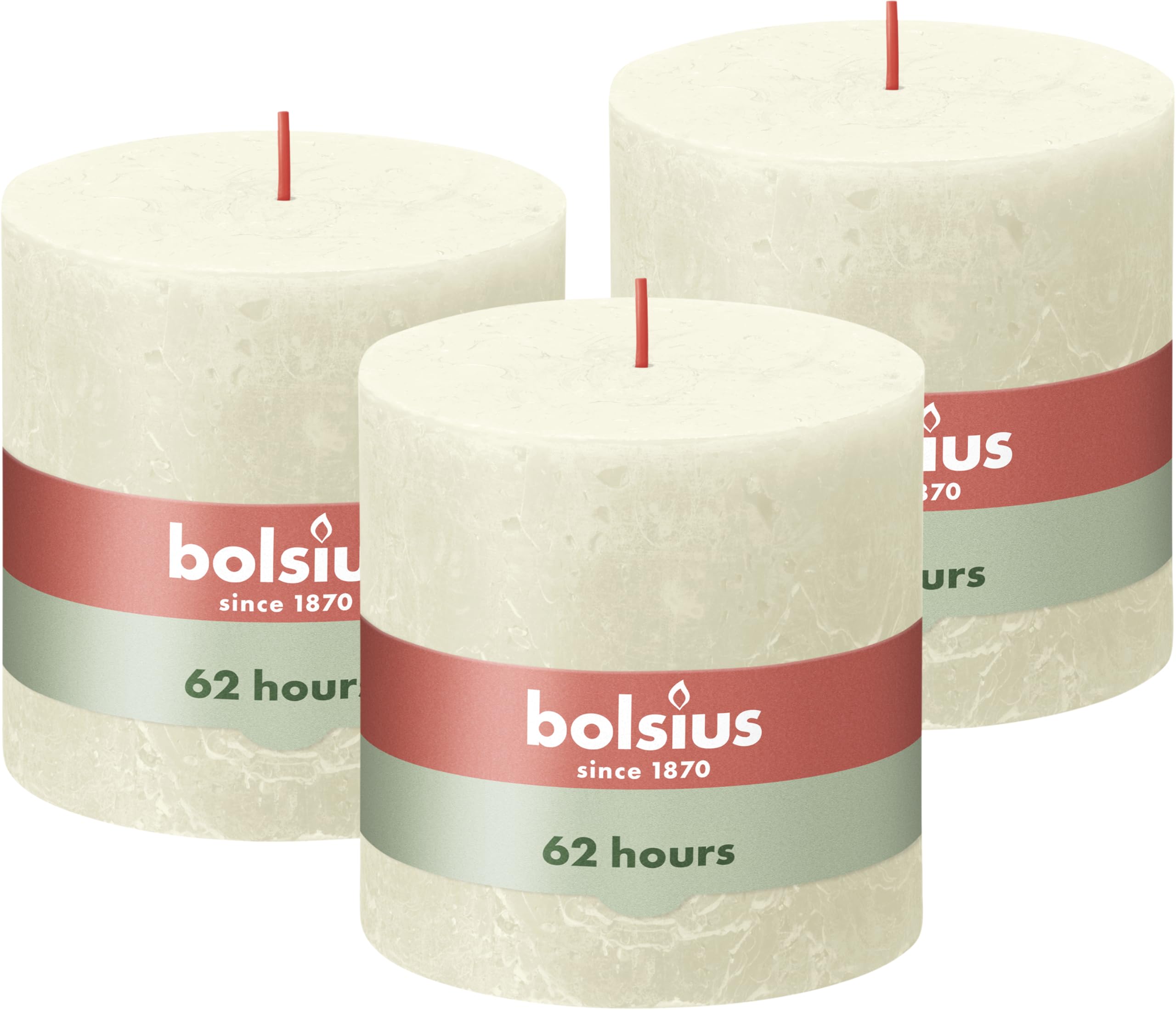 Bougies pilier rustiques de longue durée 62h sans parfum cire naturelle lot de 3 bougies ivoire
