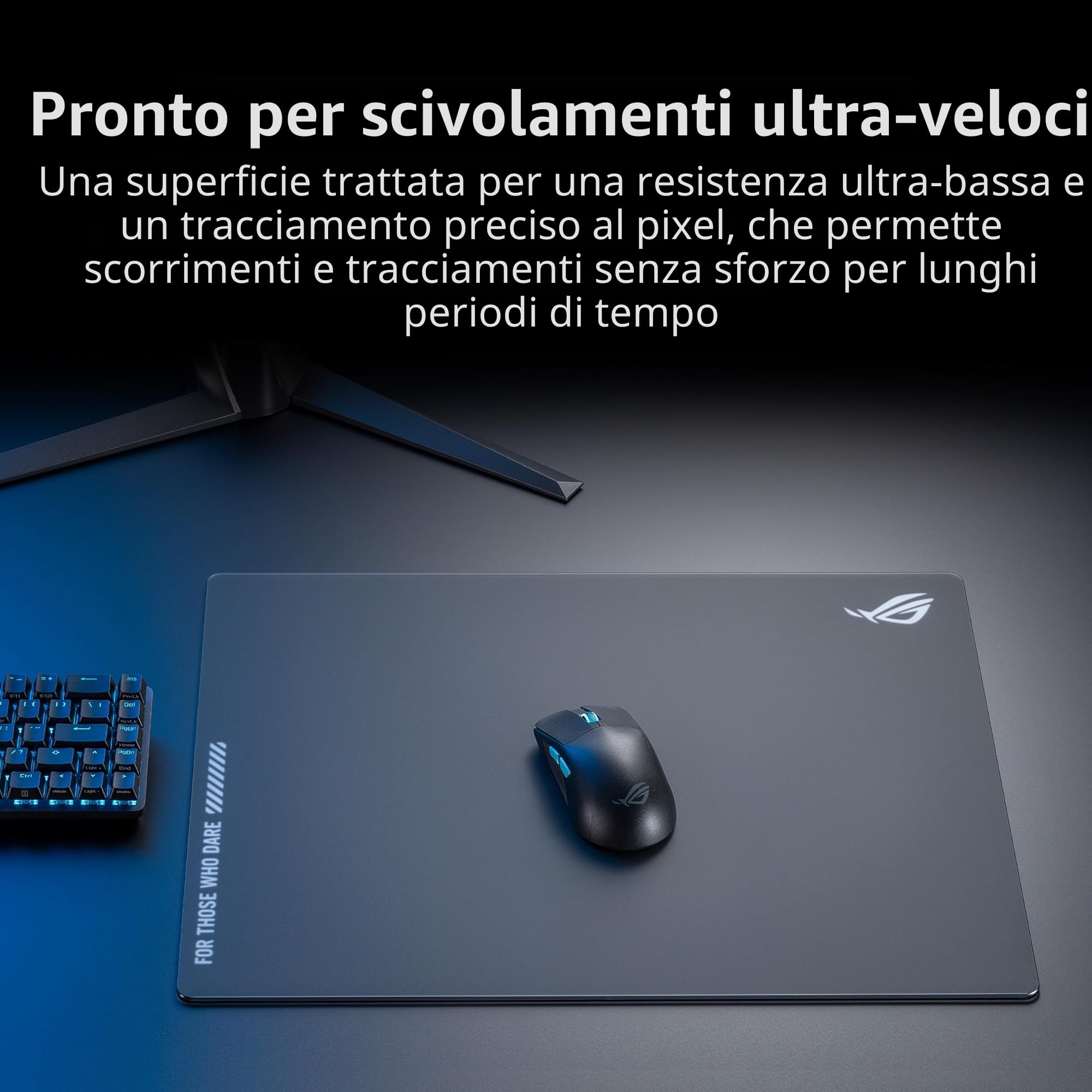 ASUS ROG NH04 ROG Moonstone ACE Tappetino per mouse da gioco, 50 x 40 x 0,4 cm, di grandi dimensioni, superficie ultra liscia, vetro temperato, giochi Esports e FPS, nero