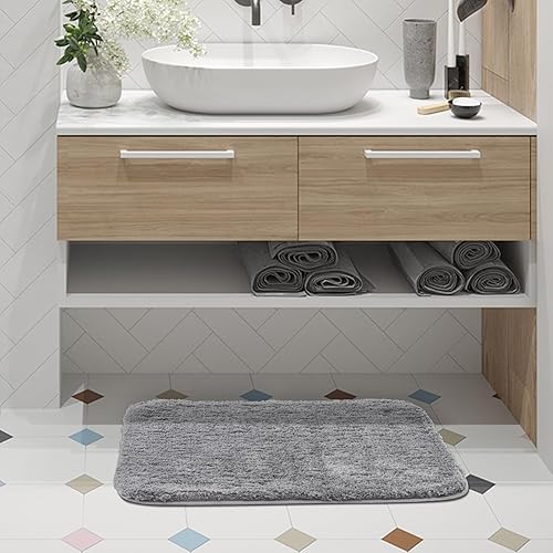 Miniatura 2 de ROSMARUS Alfombras de baño peludas antideslizantes de 17 x 24 pulgadas, alfombra de baño absorbente de agua, tapete de ducha suave para suelo y