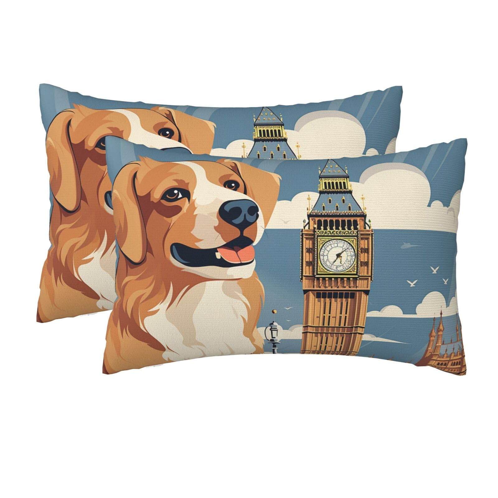 2 Pack Queen Size Pillow Cases for Hair and Skin Soft Breathable Pillow Case Covers with Hidden Zipper Cute Dog Sitting Pillowcase 20x30 Inches Pillow Cover for Sleeping Gift