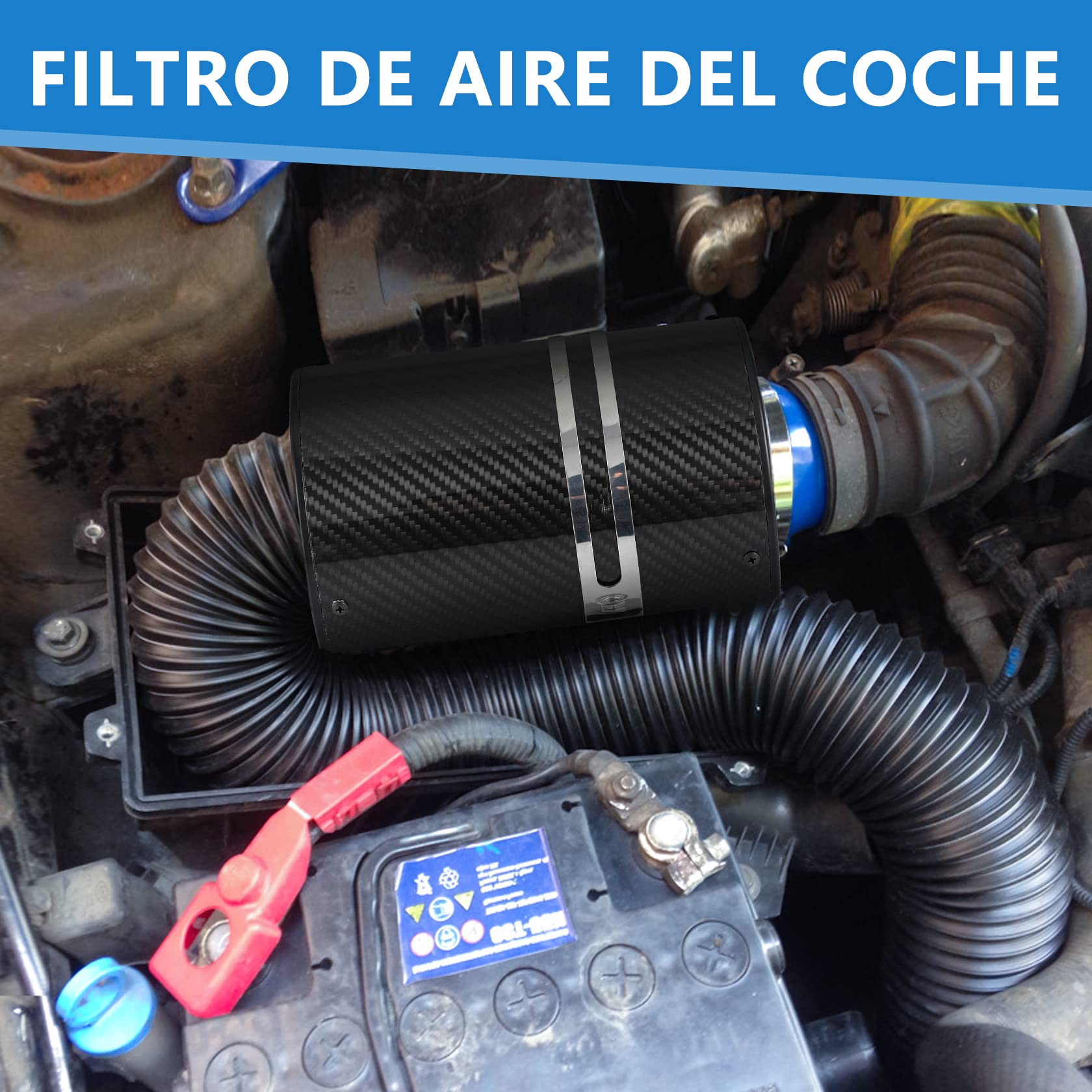 CarBole Filtro de Aire de Succión Kit 76mm | Manguera de succión dinámica de Fibra de Carbono, Incluido para Manguera de Inducción