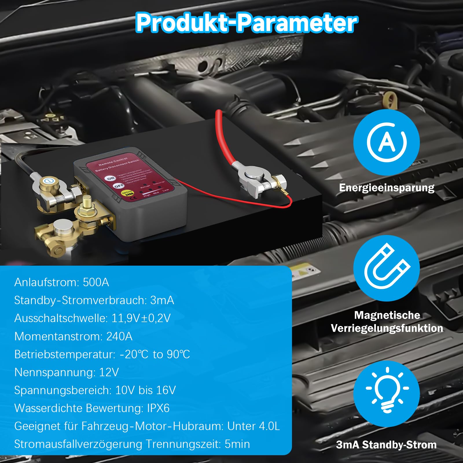 Disjoncteur de Batterie 2 Télécommandé Sans Fil, 12V 240A Coupe Circuit Voiture Interrupteur Batterie pour Voiture Bateau RV ATV Camion Alarme Voiture (Noir)