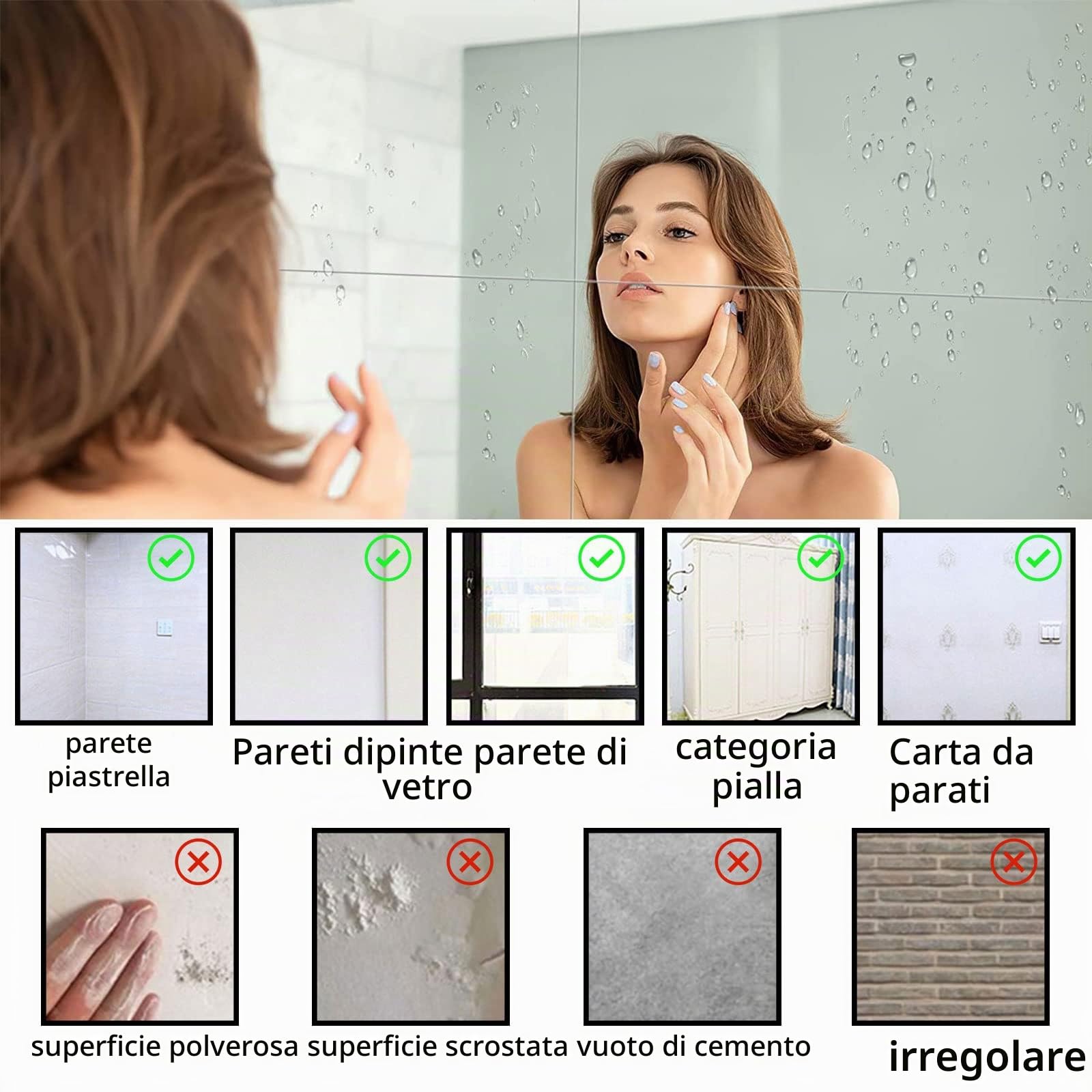 CINGHIA Specchio autoadesivo, piastrelle a specchio, autoadesive, 4 pezzi in acrilico, senza cornice, 30 x 20 cm, specchio adesivo per la parete, specchio da incollare, per bagno, soggiorno