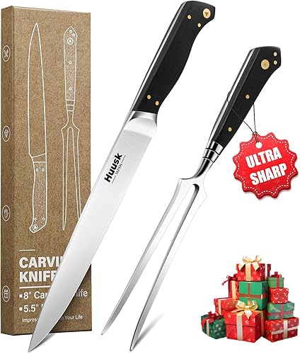 Miniatura 9 de Huusk Cuchillo de carnicero para cortar carne, cuchillo de pechuga de 10 pulgadas, cuchillos multifunción con mango de madera, cuchillos japoneses