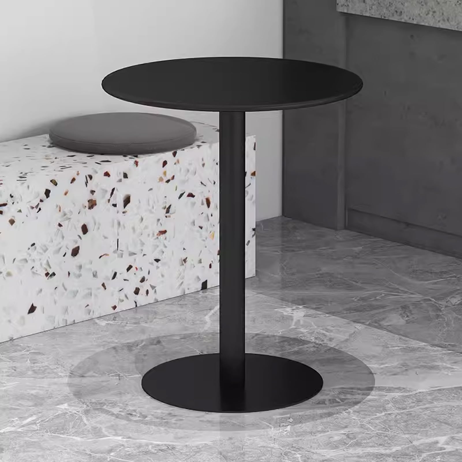 Junvstor Round Drink Table for Cocktail Coffee, Metal Bar Home Table Bistro Pub Table, Tea Dining Kitchen Desk, Sofa Side/end Table, Small Accent Table Nightstand, White Black Gold(Black,40x40x62cm)