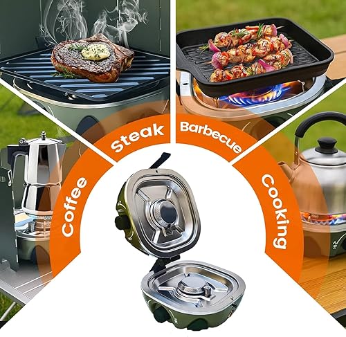 Miniatura 7 de Estufa de campamento, estufa de campamento plegable de 2 quemadores, estufa de campamento de propano portátil, con parrilla, bolsa de transporte,