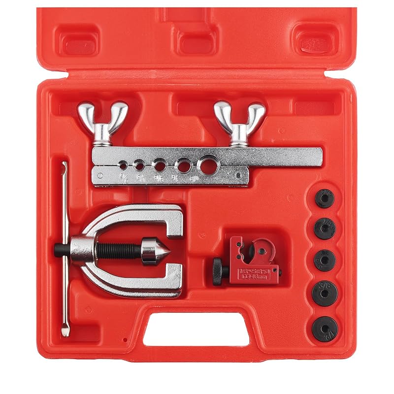 Kit de Ferramentas para Flangeamento de Linhas de Freio Purthog com Cortador, Cone, Haste e Adaptadores, Flange Simples e Duplo