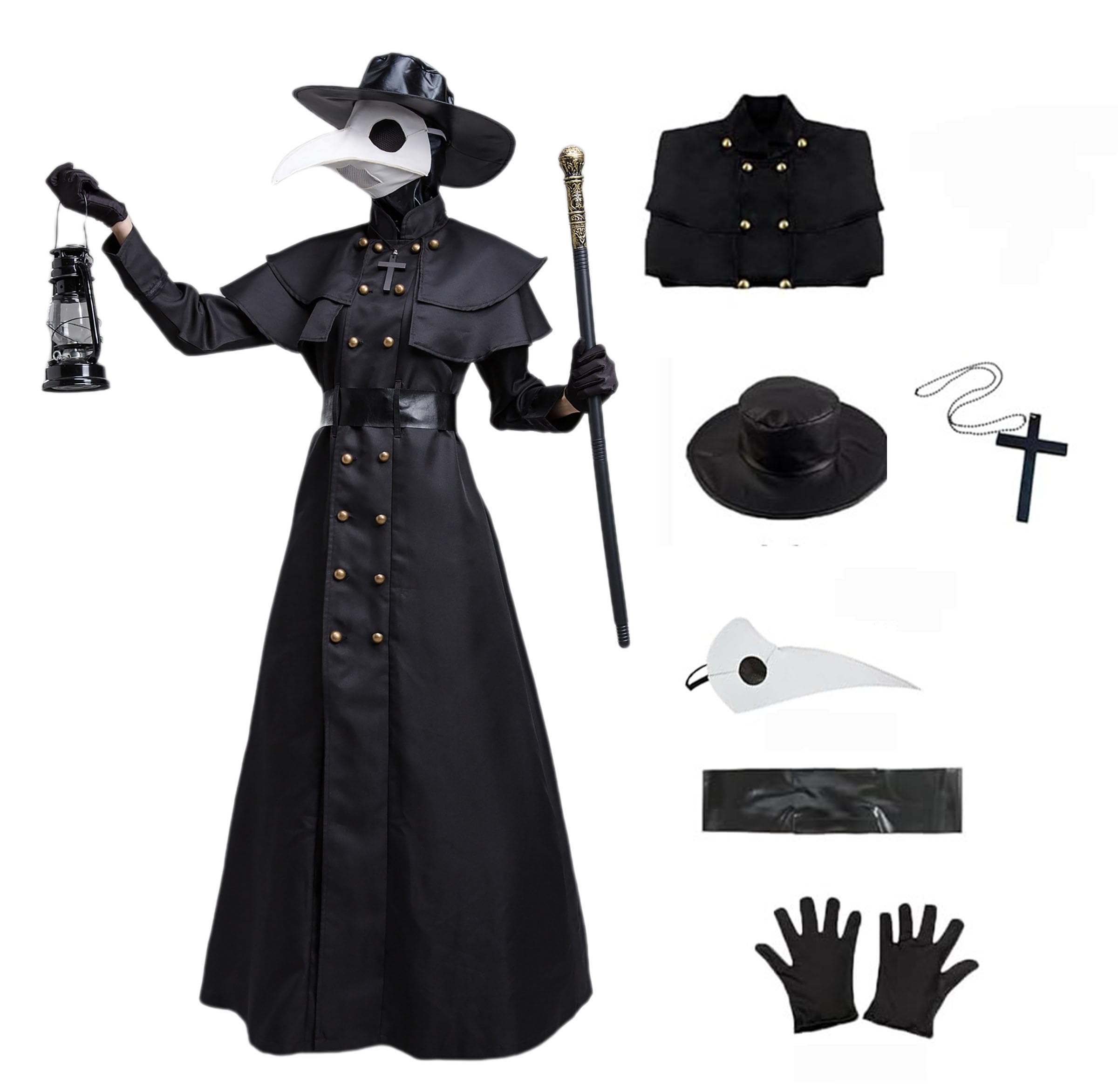 Set di 6 costumi da pestdottore medievale steampunk pestdottore, costume da Halloween con accessori da dottore