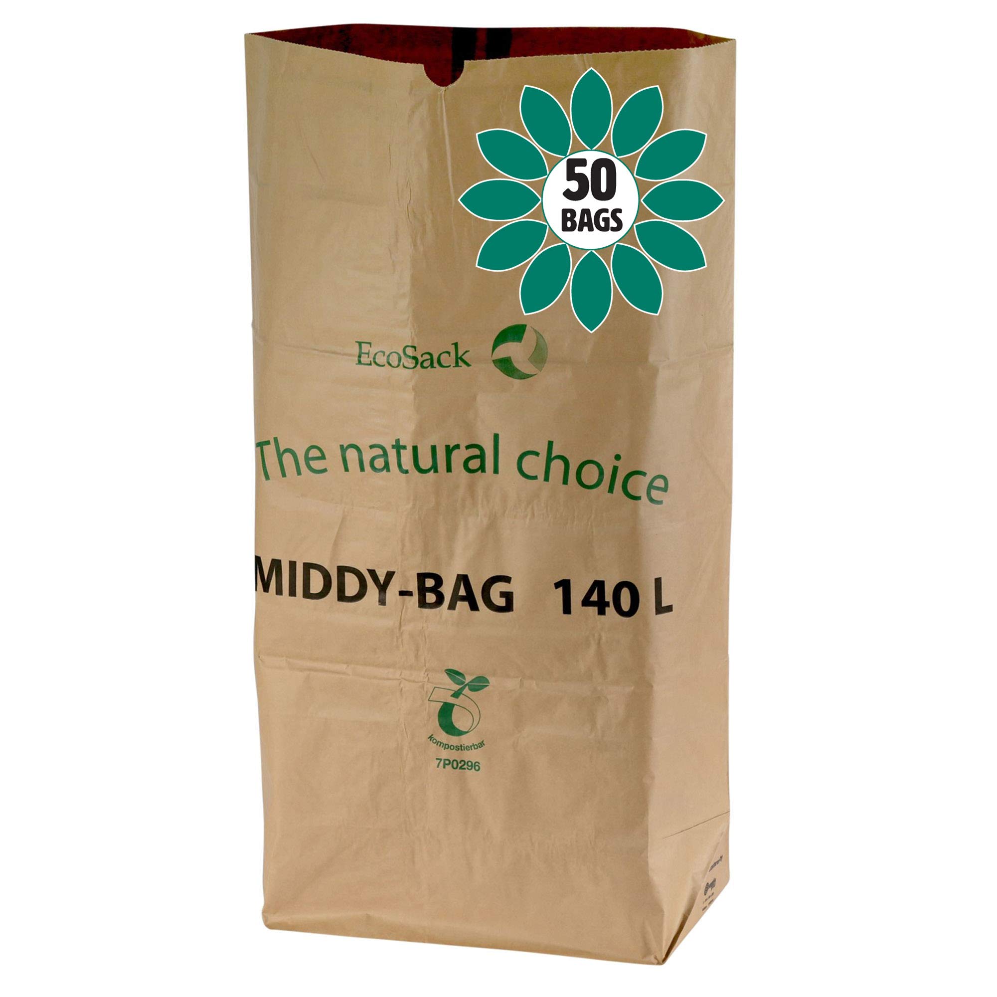 140 Litre x 50 Paper Compostable Wheelie Bin Liners - Biodegradable Sacks/Liners - Bioliner Eco Sack Bags with All-Green Composting Guide
