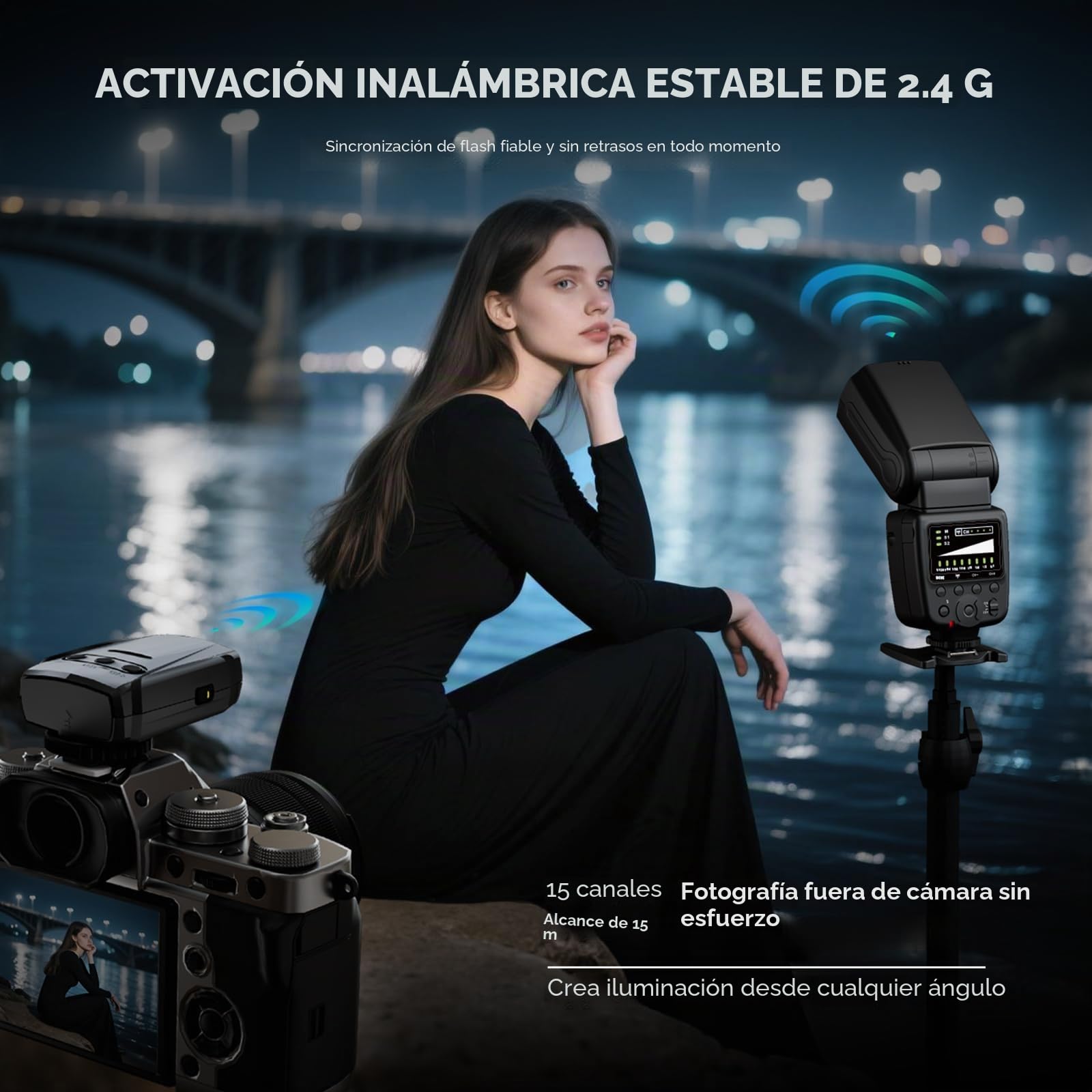 PHOTOOLEX Flash Speedlite 2.4G con disparador inalámbrico para Canon, Nikon, Sony, Panasonic, Olympus, Pentax, Fujifilm Sigma Minolta y otros SLR Digital