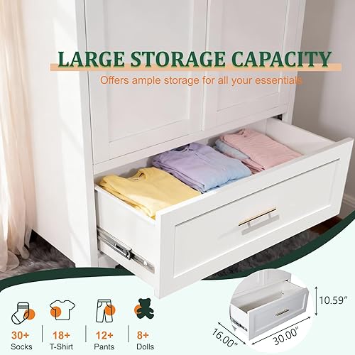 Miniatura 6 de Armario Ropero de Metal de 60" con 1 Cajón, Closet Alto Independiente Arqueado de 2 Puertas para Almacenamiento de Ropa con Estantes Ajustables y