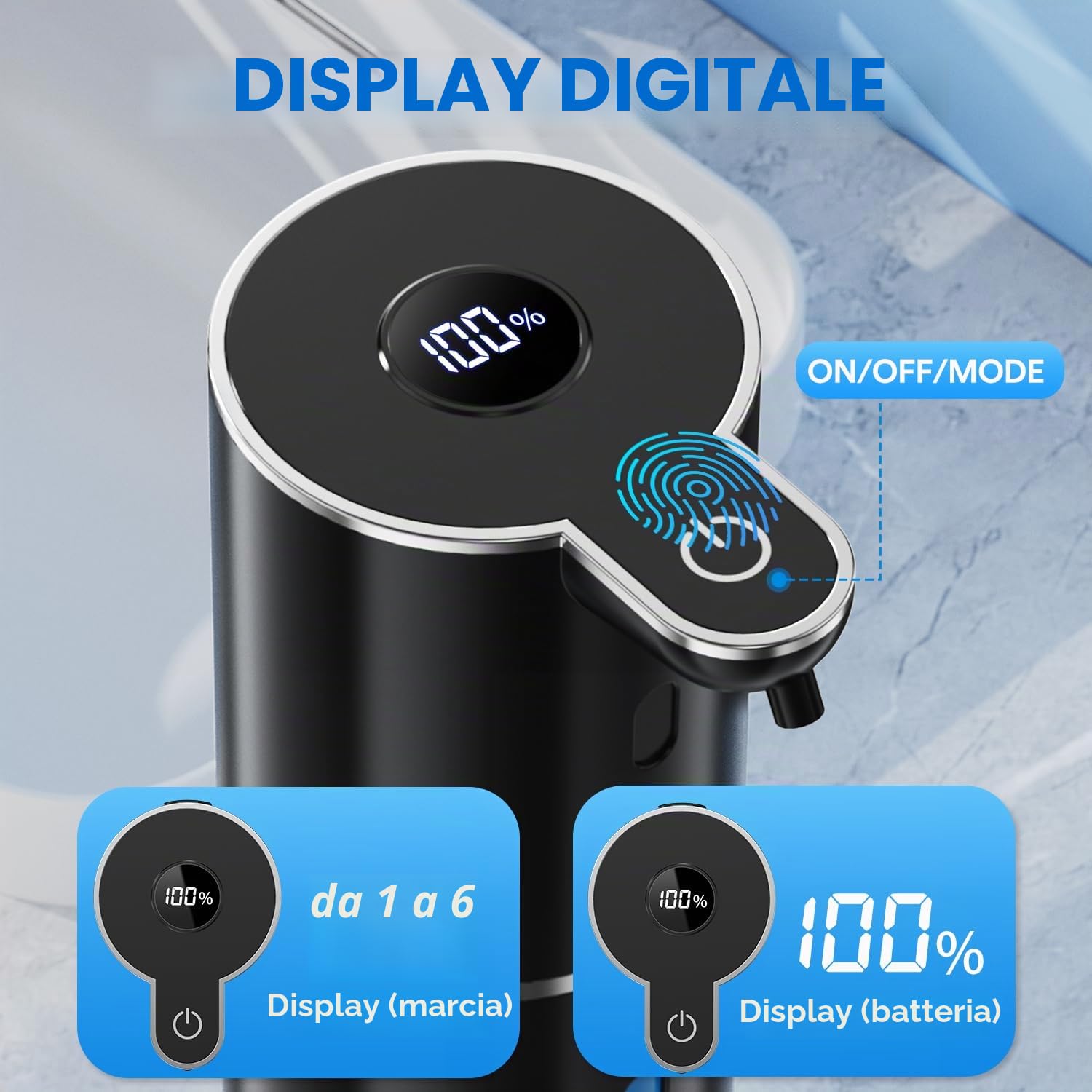 Fachixy Dispenser Sapone Automatico con Display Digitale, Touchless, Montaggio a Parete Dispenser Sapone Bagno, Ricaricabile, 380ml, IPX5 Impermeabile per Bagno, Cucina