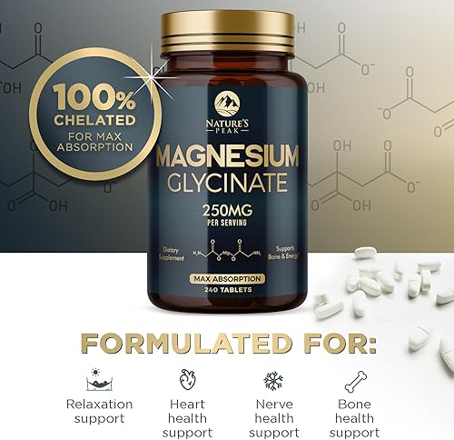 Miniatura 7 de Suplemento de glicinato de magnesio 250 mg - 100% quelado y purificado - para apoyar el sueño, la salud cardíaca, los músculos y la fuerza ósea -