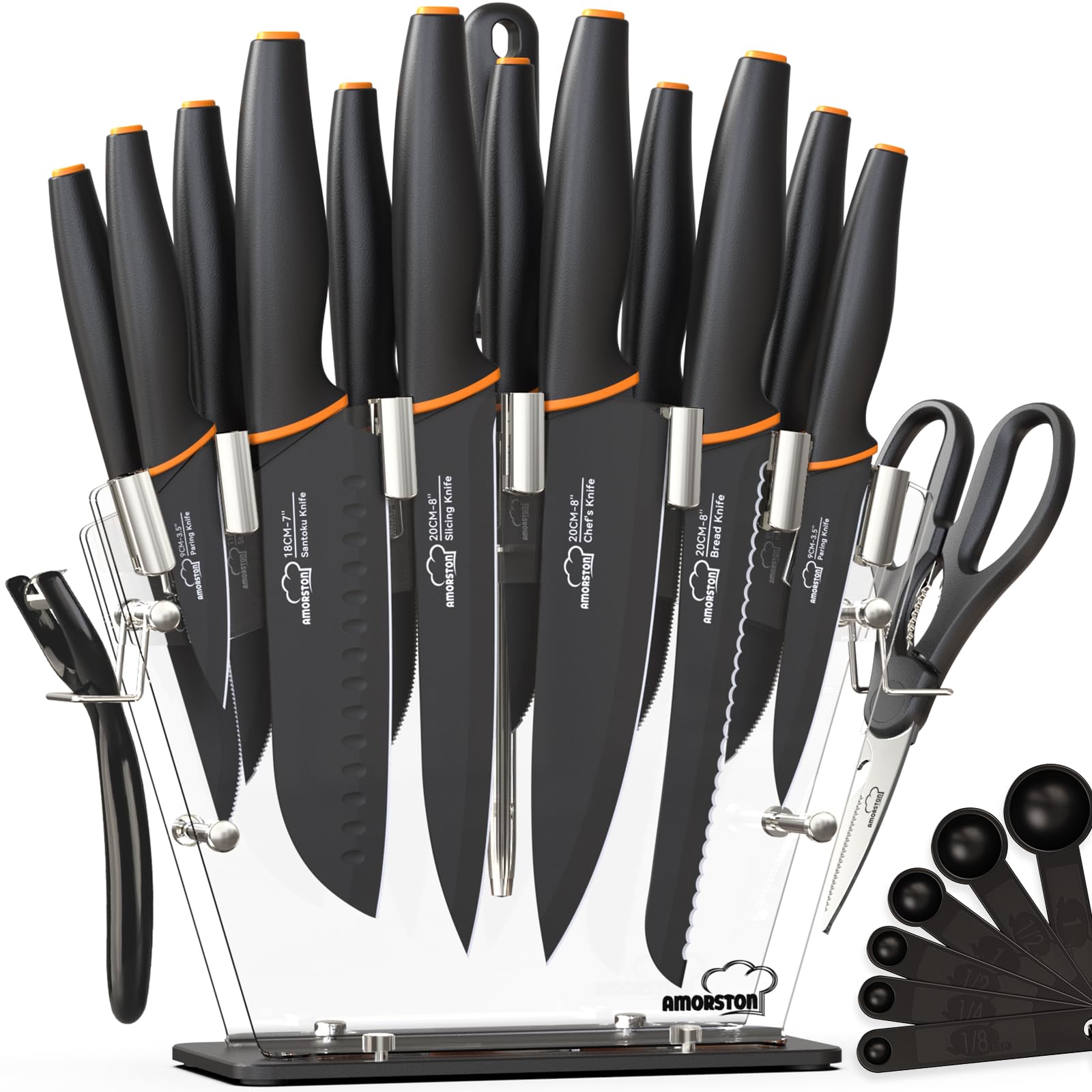 Amorston Knife Set 22-Piece Kitchen Knife Set with Acrylic Block Dishwasher Safe with Sharpener High Carbon Stainless Steel