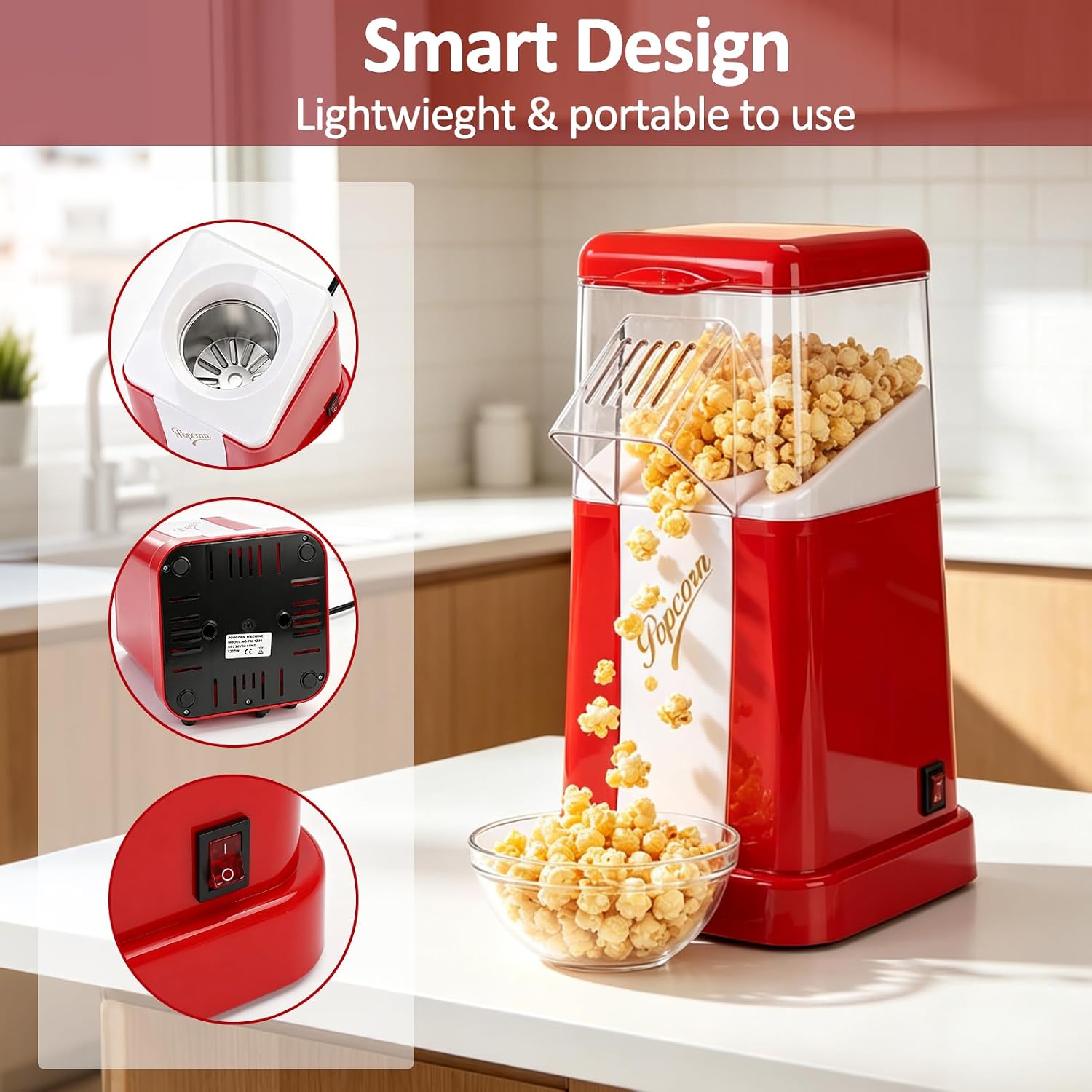 Mini Pop Popcorn Maker,Oil-Free Air Popcorn Popper with 500ml Mini Capacity