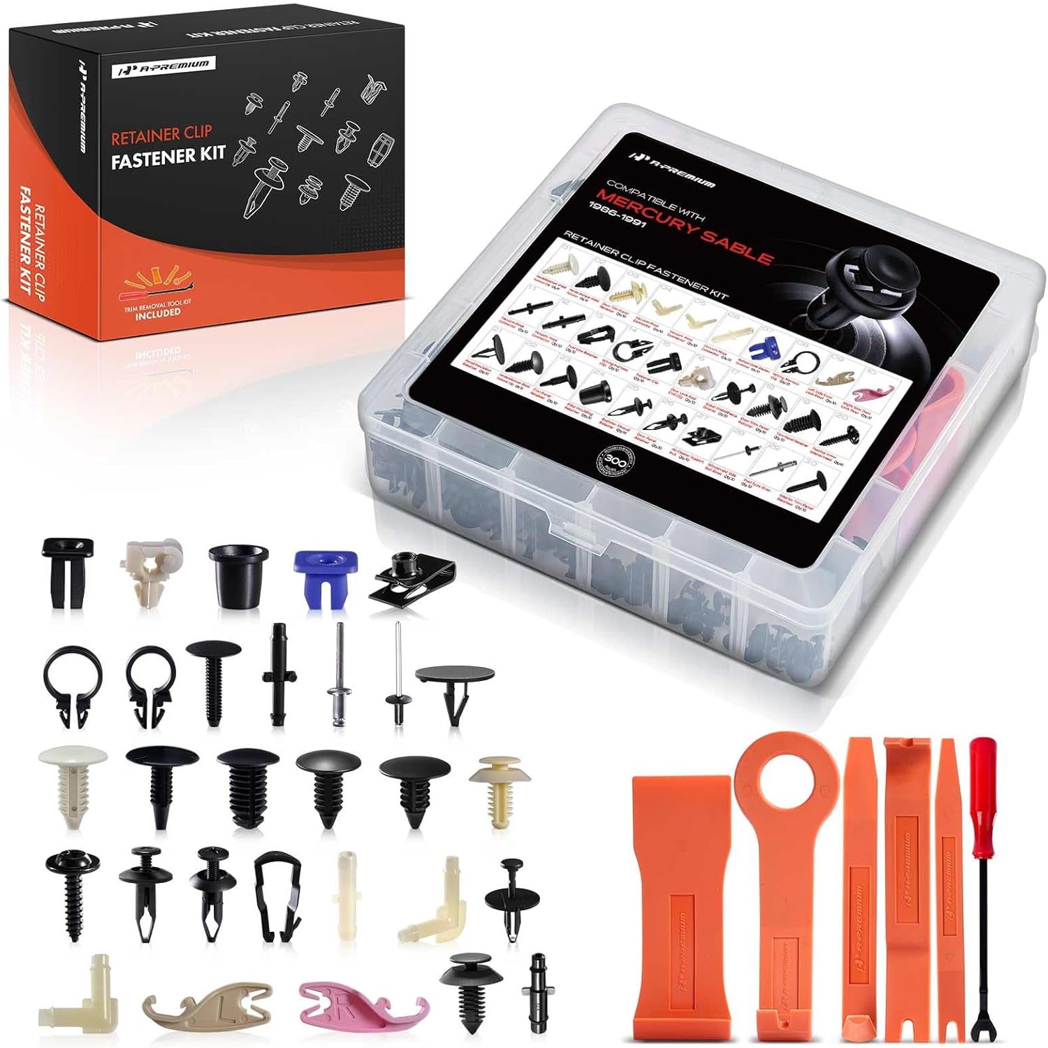 A-Premium 300 PCS 30 Sizes Car Retainer Clip Kit Compatible with Mercury Sable 1986-1991 Bumper Fender Door Trim Auto Push Pin Plastic Rivet Fastener Replacement Set, w/Removal Tool