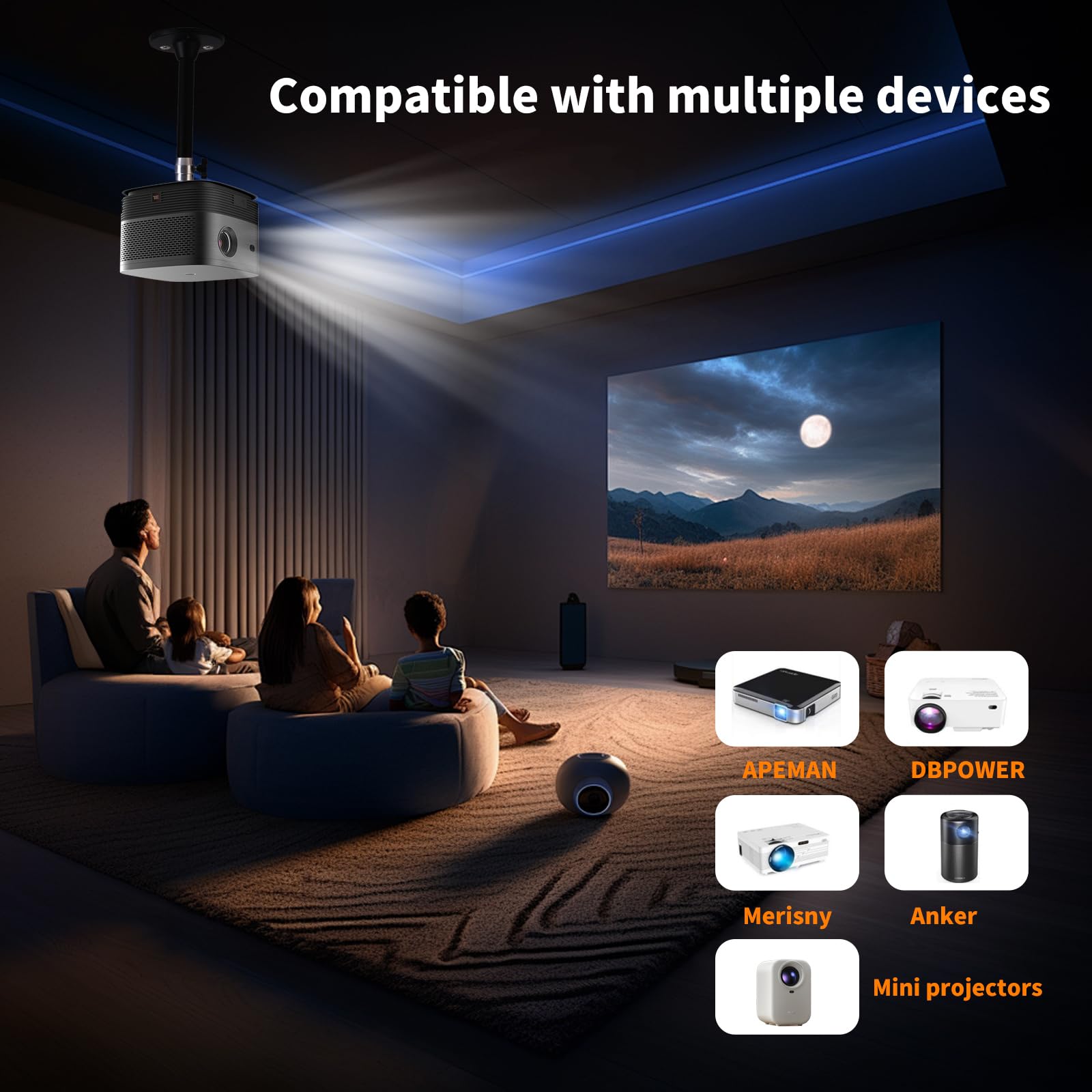 Zebrabox Ceiling Projector Mount Stand Mini Adjustable Mount for AAXA,QKK, DR.J, PVO, DBPOWER, Anker, VANKYO, Jinhoo, TMY, AuKing Projectors, Versatile Hanging Bracket?Black?