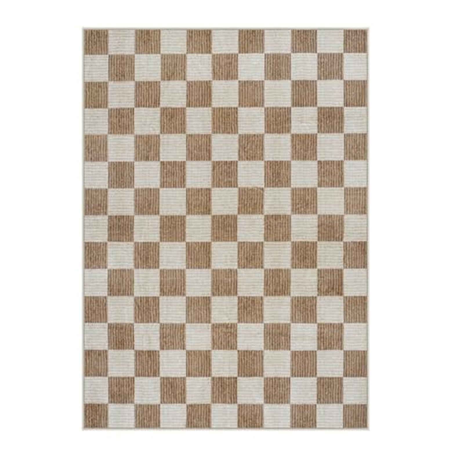 Nowoczesny dywan do salonu wewnątrz na zewnątrz taras balkon dywaniki podłogowe, geometryczny brązowy, biały, 140 x 200 cm