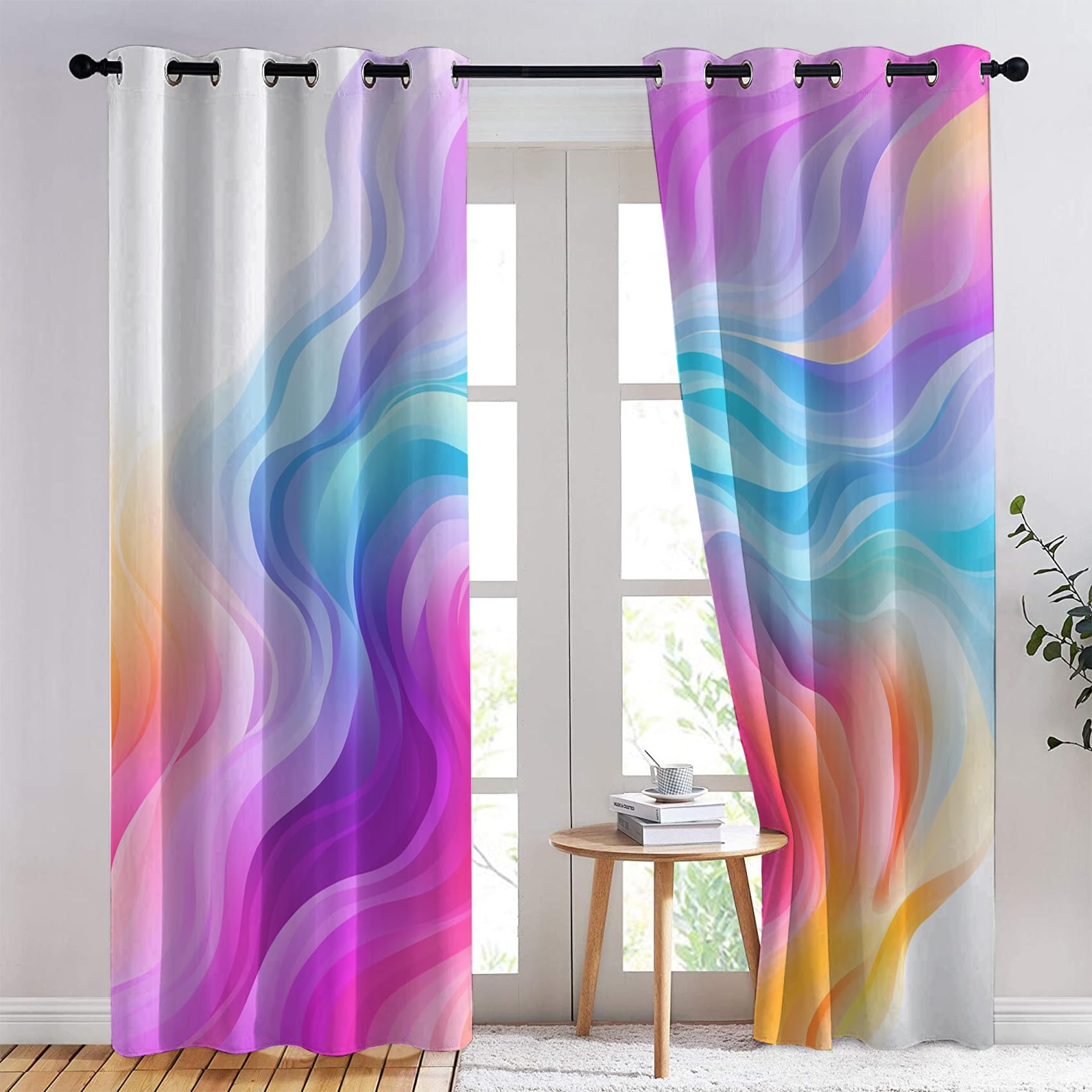 Vorhänge Bunt Abstrakt Motiv, Vorhang Blickdicht Verdunklungsvorhänge Thermovorhang mit Ösen, Gardinen Wohnzimmer Schlafzimmer Fenster, 2er Set Curtains, H 245 x B 140 cm