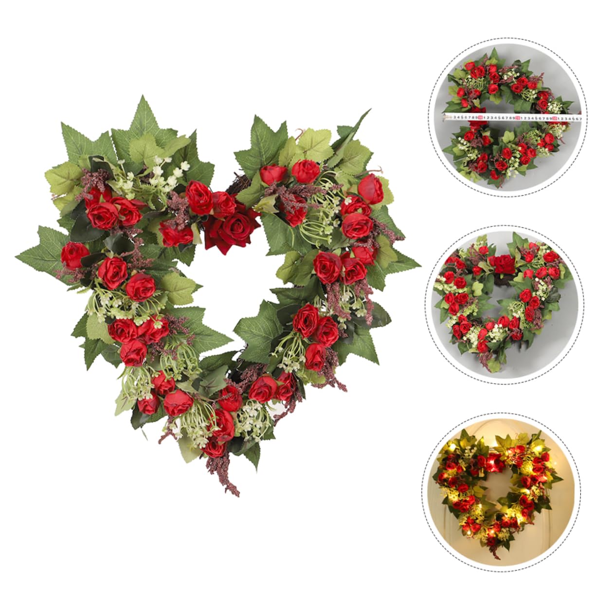 GARVALON Herzförmiger Wandbehang Kranz aus Künstlichen Rosen Valentinstag Dekoration mit Romantischer Atmosphäre und Tragbarem Design für Zuhause und Festival