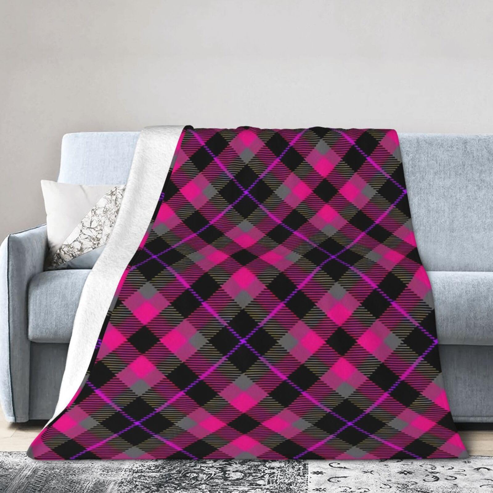 ERTDFXCV Pink Checkered Plaid Blanket 50"x40"