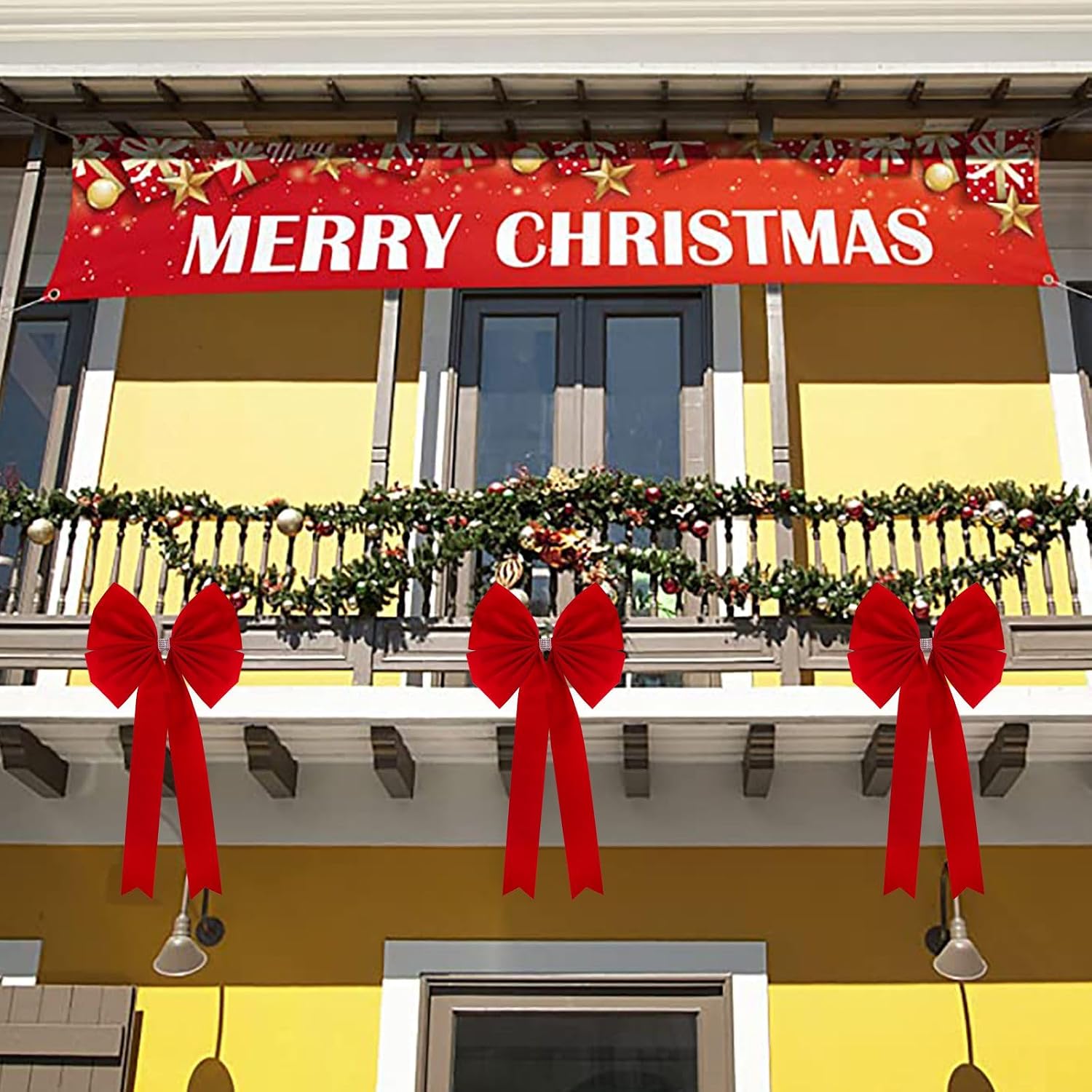 Meseey 2 Pcs Extra-Large Christmas Tree Topper Bow 36x18 InchesBig Red Velvet Ribbon Gift Bows for Christmas Home Decor, Outdoor Indoor Car Decoration (red Velvet, 18x36inch)