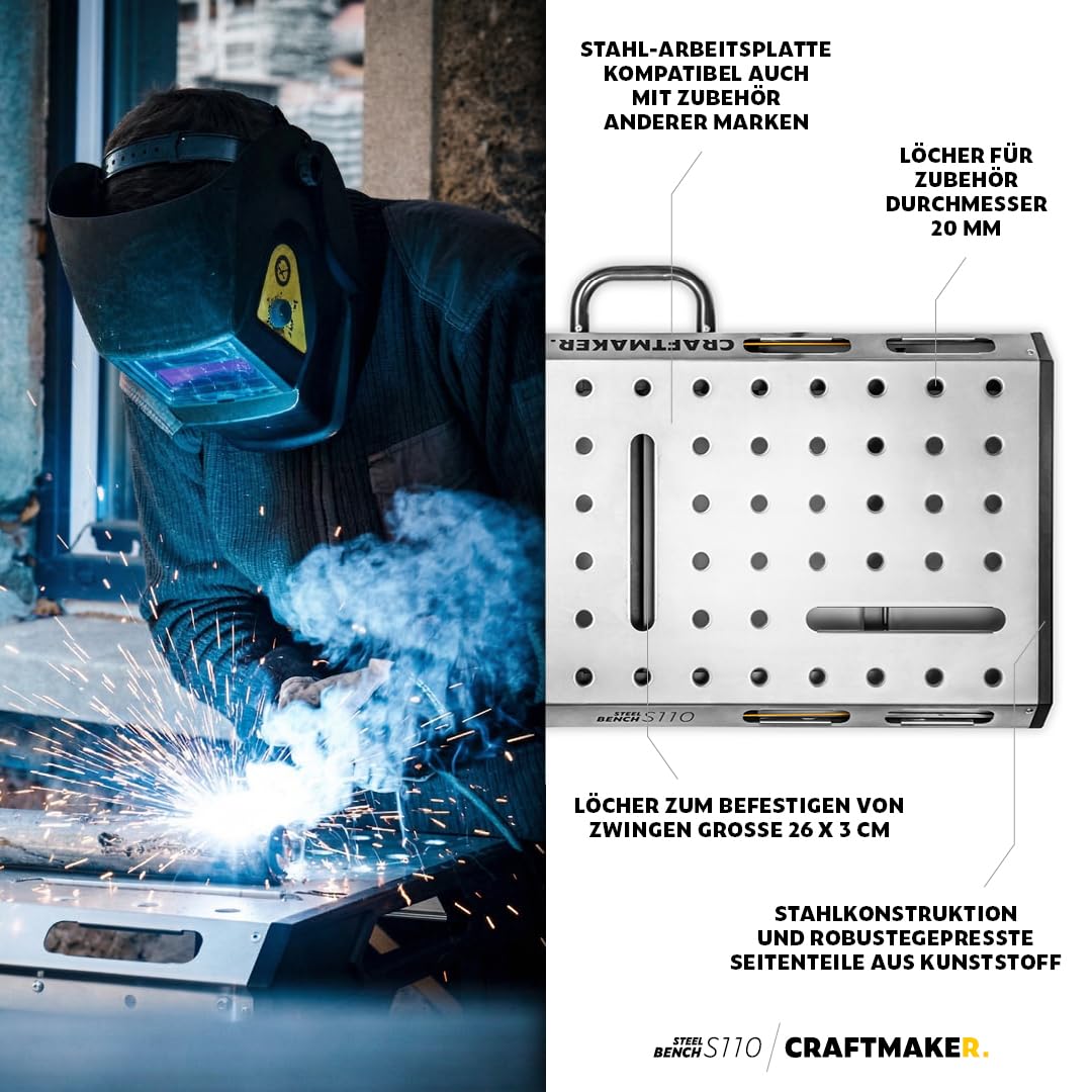 CRAFTMAKER SteelBench S110 Werkbank, Klappbare Multifunktionstisch mit Hoher Tragfähigkeit von 450kg, Höhenverstellbare Werkbank, Stahlkonstruktion