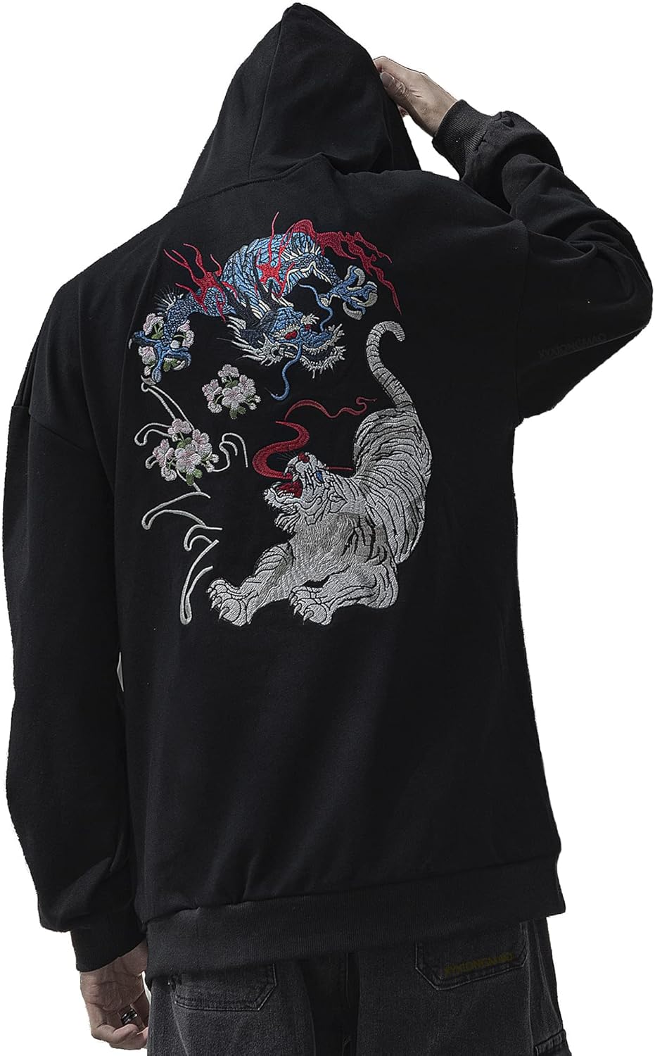 XYXIONGMAO Embroiderd Streetwear Dragon Tiger Fight Hoodies Men Japanese Black Hip Hop Graphic Hoodie Techwear Sweatshirt - Image 2