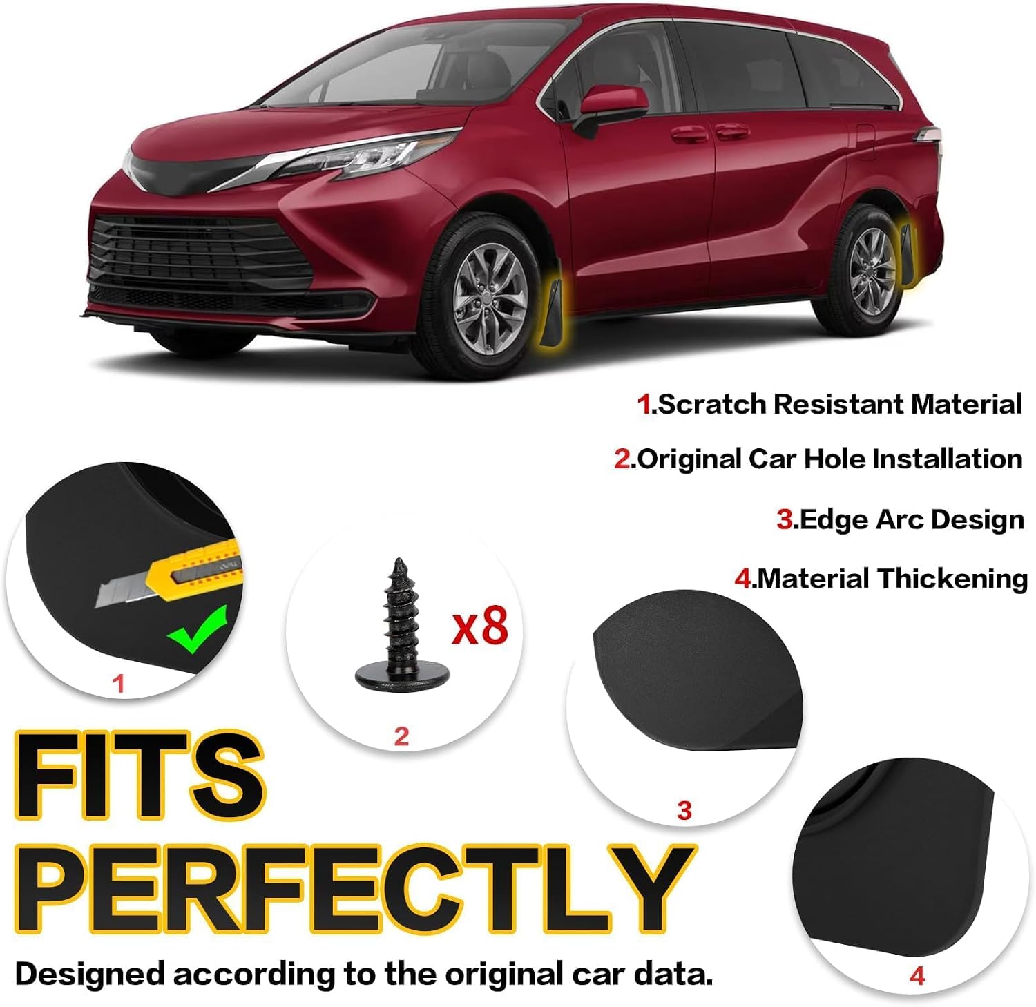 PSLER Fit for 2021 2022 2023 2024 2025 Sienna/Granvia Set of 4PCS Mud Flaps Kit Splash Guards Mudguards Mudflaps with Hardware Kits Accessory Front and Rear