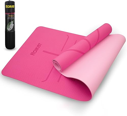 Robust Tapete de yoga antideslizante con correa, tapete de entrenamiento ecológico de TPE de 14 de pulgada de grosor para yoga con líneas de