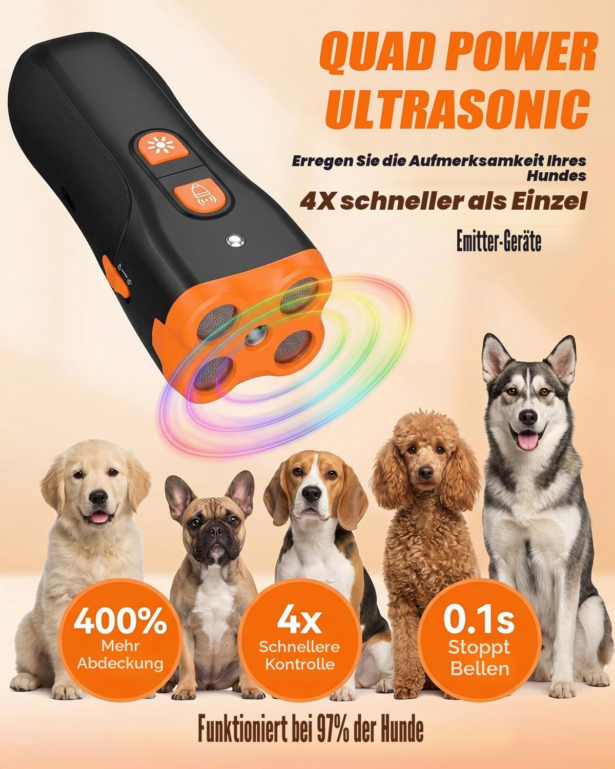 Anti-Bell-Gerät für Hunde, Ultraschall-Abschreckungsgerät gegen Hundebellen, Sicheres Hunderindenstopper für Hunde, 50 Fuß Reichweite, Wiederaufladbar Ultraschall-Bellstopper Drinnen & Draußen